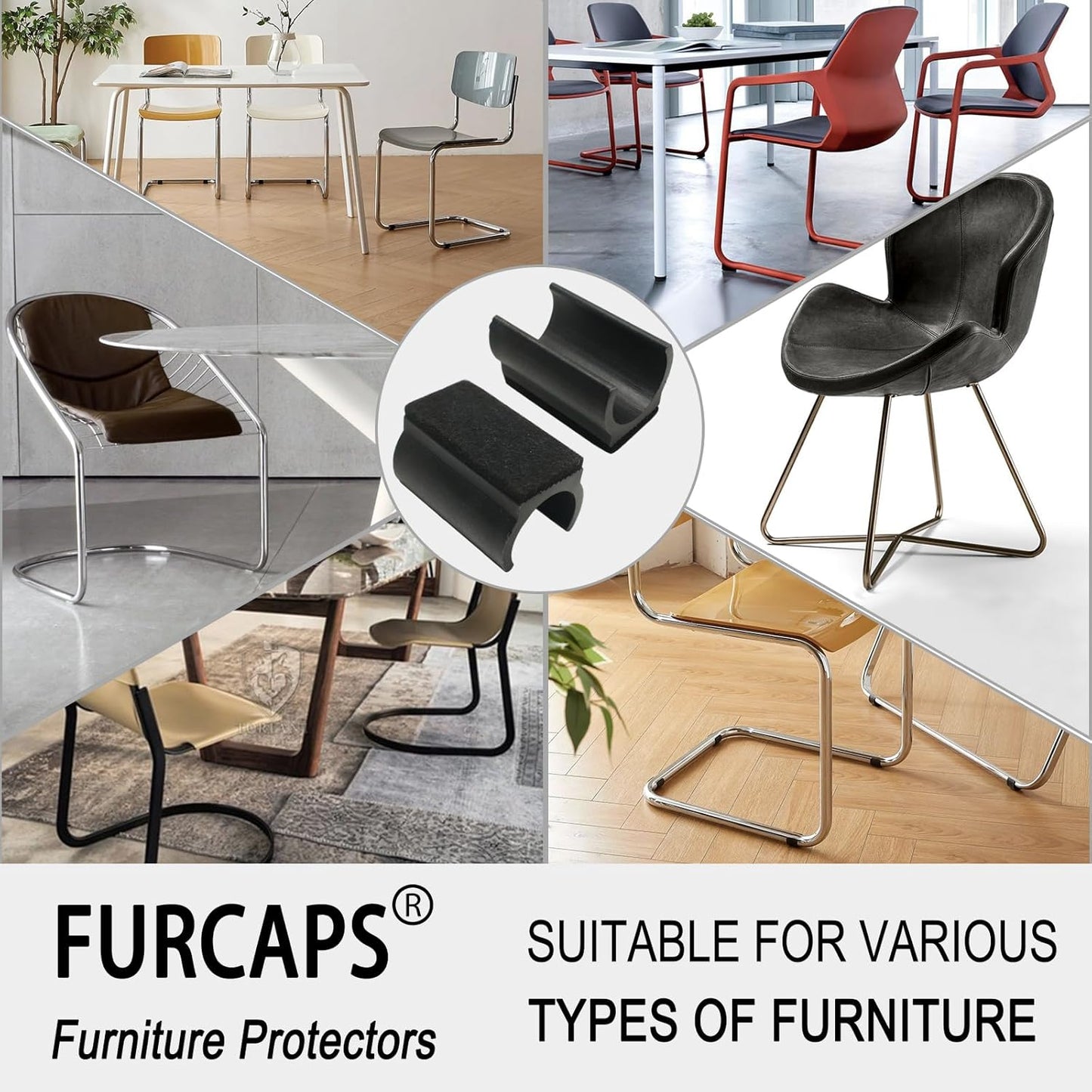 Rectangle U Shaped Chair Leg Tips Cap with Felt Pads,Furniture Feet Protectors Slide Smoothly Glides,Protect Hardwood Floor No Scratches No Noise,Fit 22mm(7/8inch) Diameter Tubular Legs (Black 8PCS)