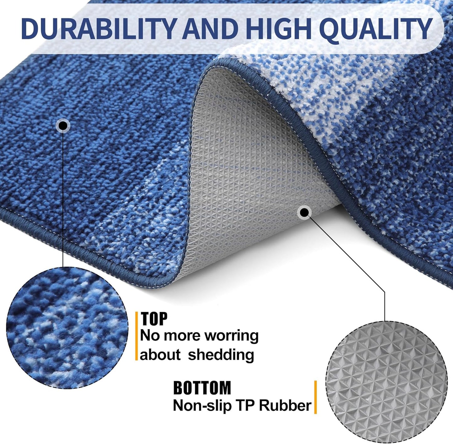 Kitinjoy Indoor Outdoor Door Mat, 59x20 Non-Slip Absorbent Dirt Trapper, Low-Profile Washable Inside Entrance Front Floor Mat, Sturdy Soft Entry Doormats for Entryway, Navy Blue