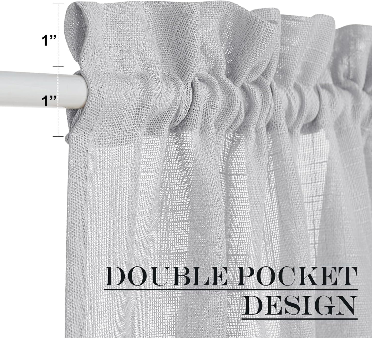 NICETOWN Door Curtain Panel Sheer - Sheer French Door Curtain Linen Textured Panel 72 inches Long Curtain with Single Tieback (Light Grey, 1 Panel)