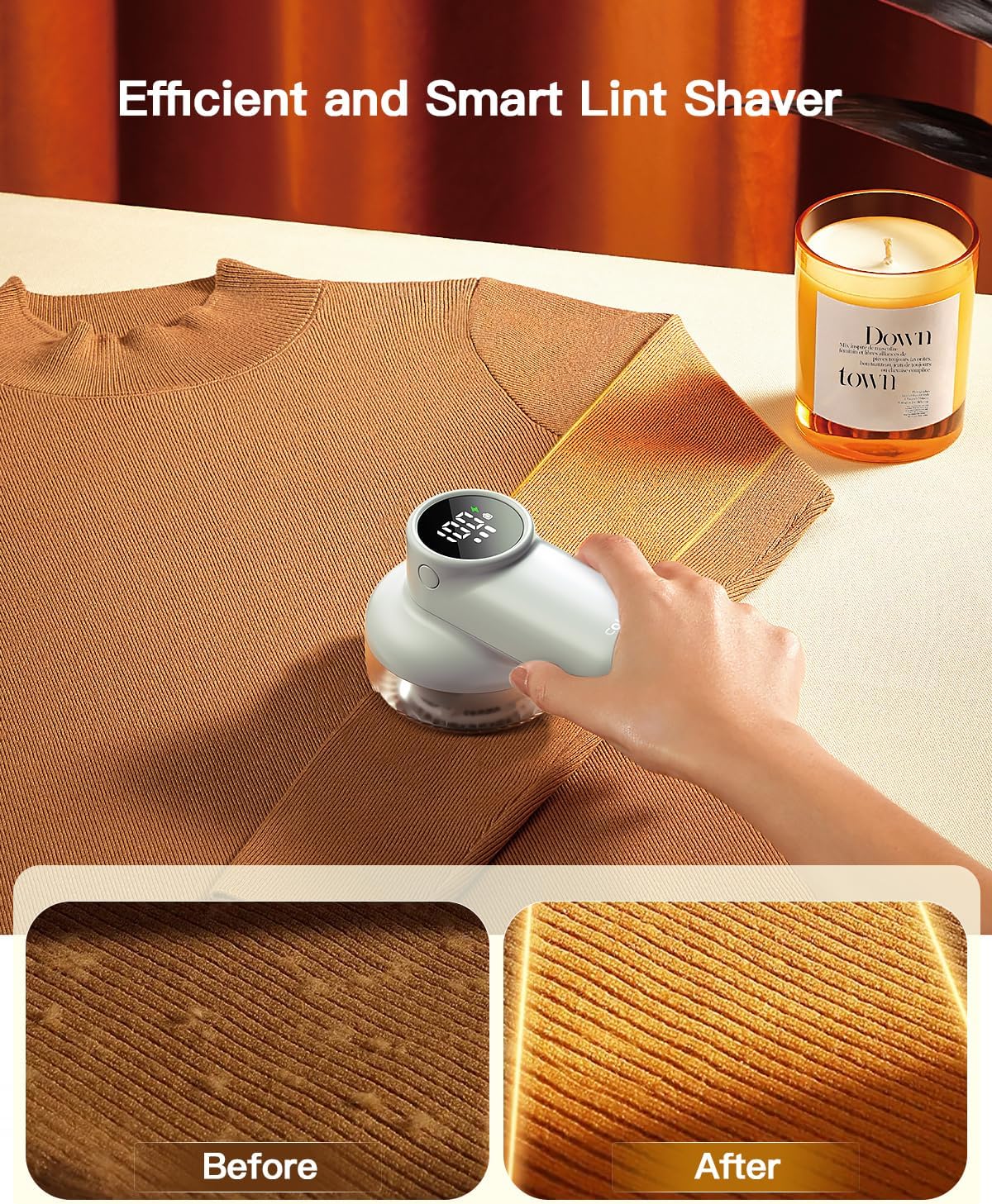 coldSky Rechargeable Fabric Shaver, Lint Shaver with Digital Display, Sweater Shaver with 6-Leaf Blades and Safety Lock, 3-Speeds Defuzzer Remove Fuzz, Pills from Clothes, Furniture, Sofa, Light Grey