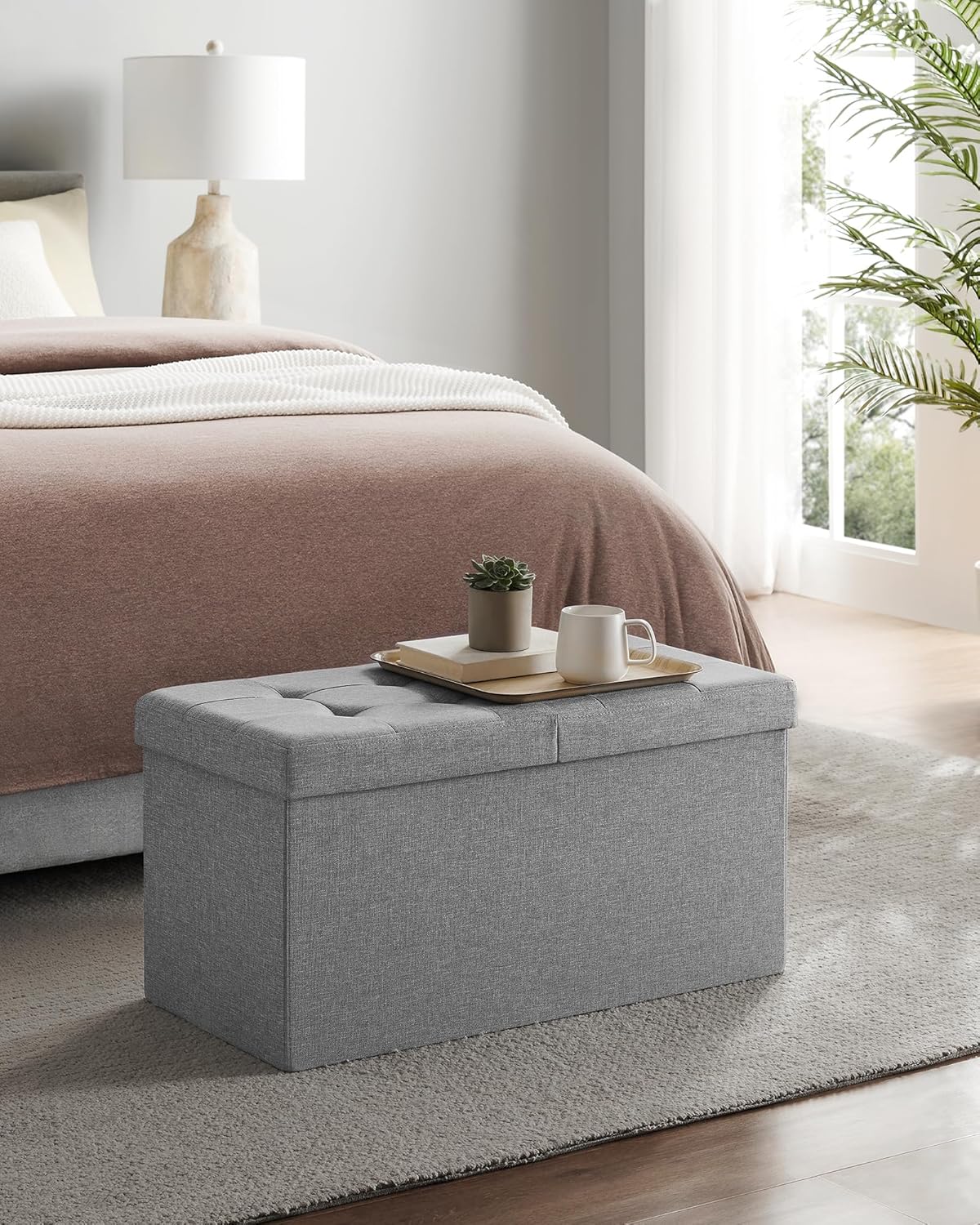 SONGMICS Mazie Collection - 30 Inches Storage Ottoman, Foldable Storage Bench with Flipping Lid, 660 lb Load Capacity, for Entryway, Living Room, Bedroom, Light Gray ULSF41G