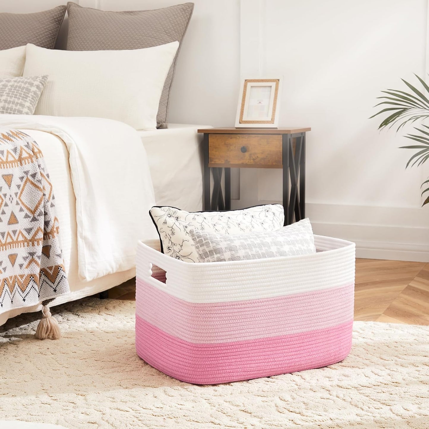 Blanket Basket,Rectangle Woven Baskets for Storage,100L Laundry Basket for Decorative Nursery Blanket,Toys,Dirty Clothes and Magazine in Shelves,Baby Room,and Living Room