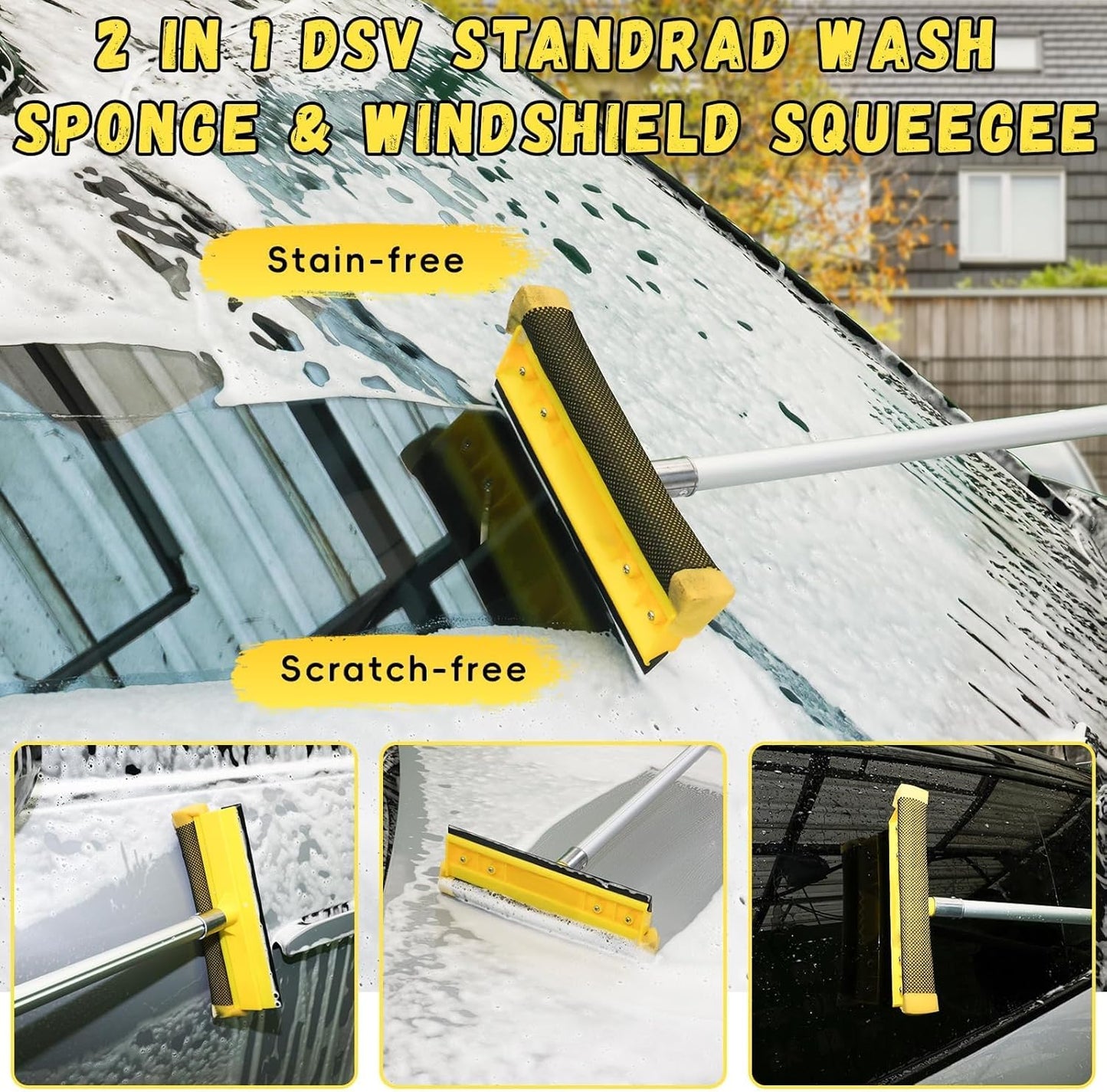 144'' Long Extendable Handle Car RV Wash Brush Kits with Collapsible Bucket, RV, Truck Washing Kit with Extension Pole - Microfiber Car Mop, Bristles Washing Brush, Squeegee Mitt, RV-Wash Cleaning Kit