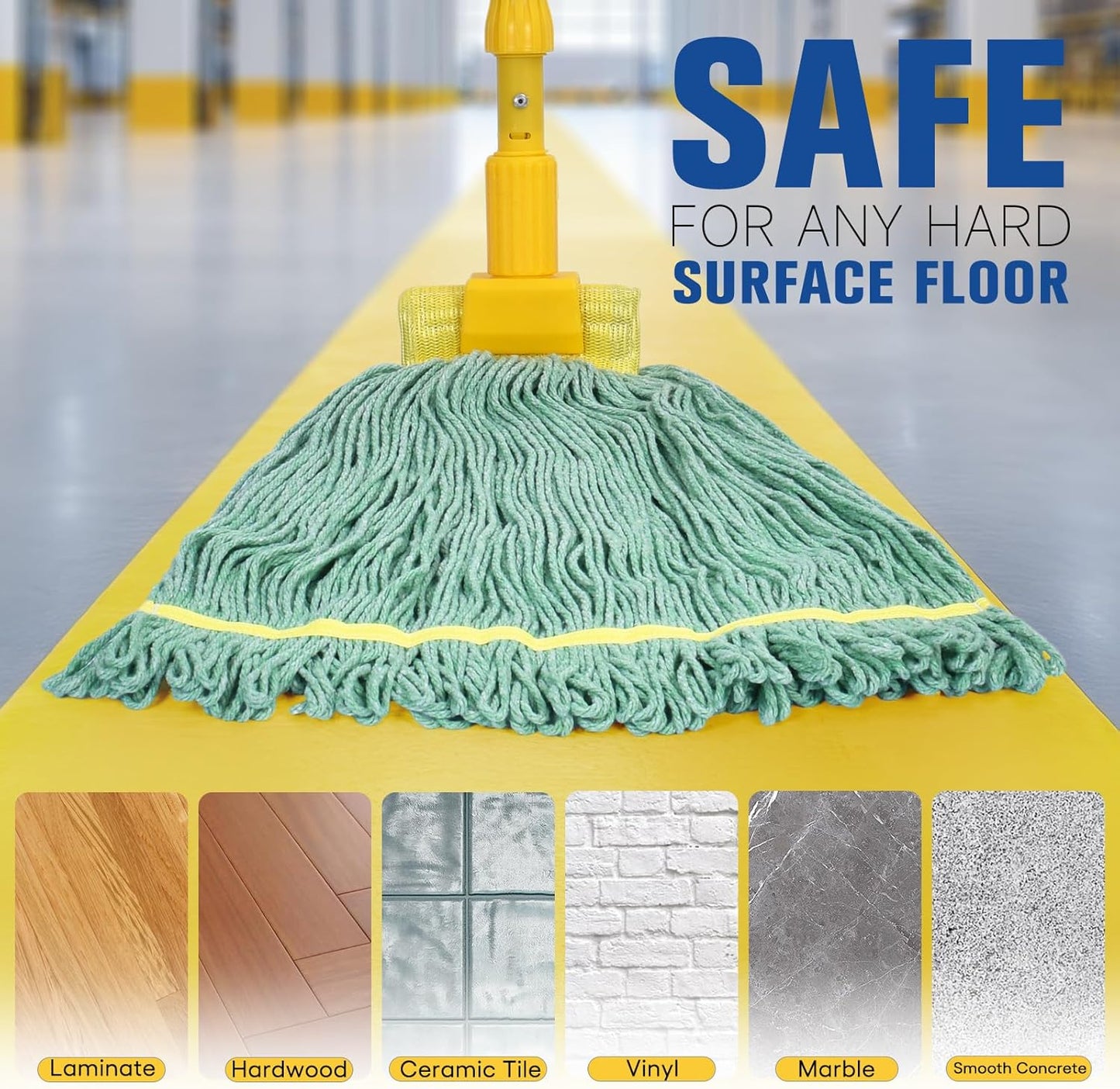 Matthew Cleaning Commercial Mop Head Replacement, 5 Inch Wide Headband, Looped End Cotton Blend String Wet Mops for Floor Cleaning, 18 oz Medium, 1-Pack Green