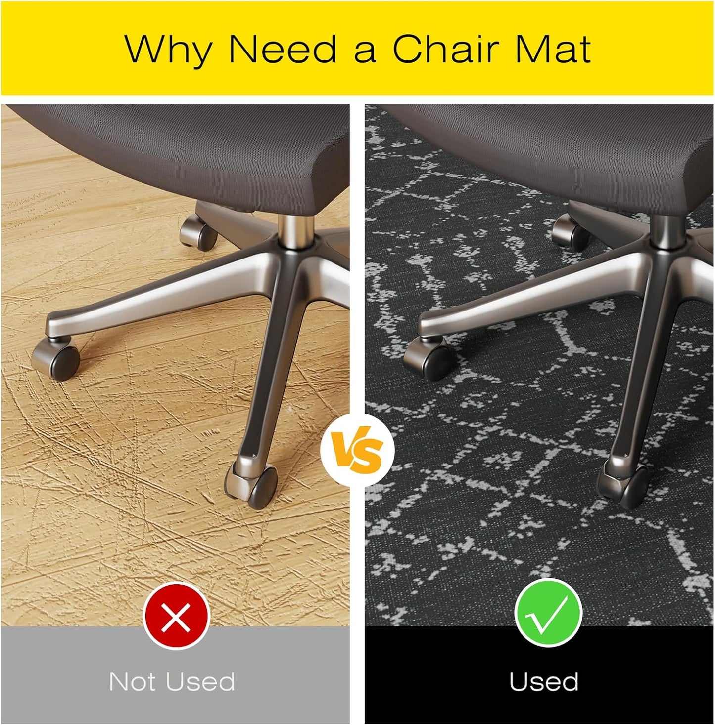 Office Chair Mat for Hardwood & Tile Floors, 55" x 36" Desk Chair Mat, Non-Slip Floor Protector for Rolling Chairs, Machine Washable Area Rug for Home Office, Black