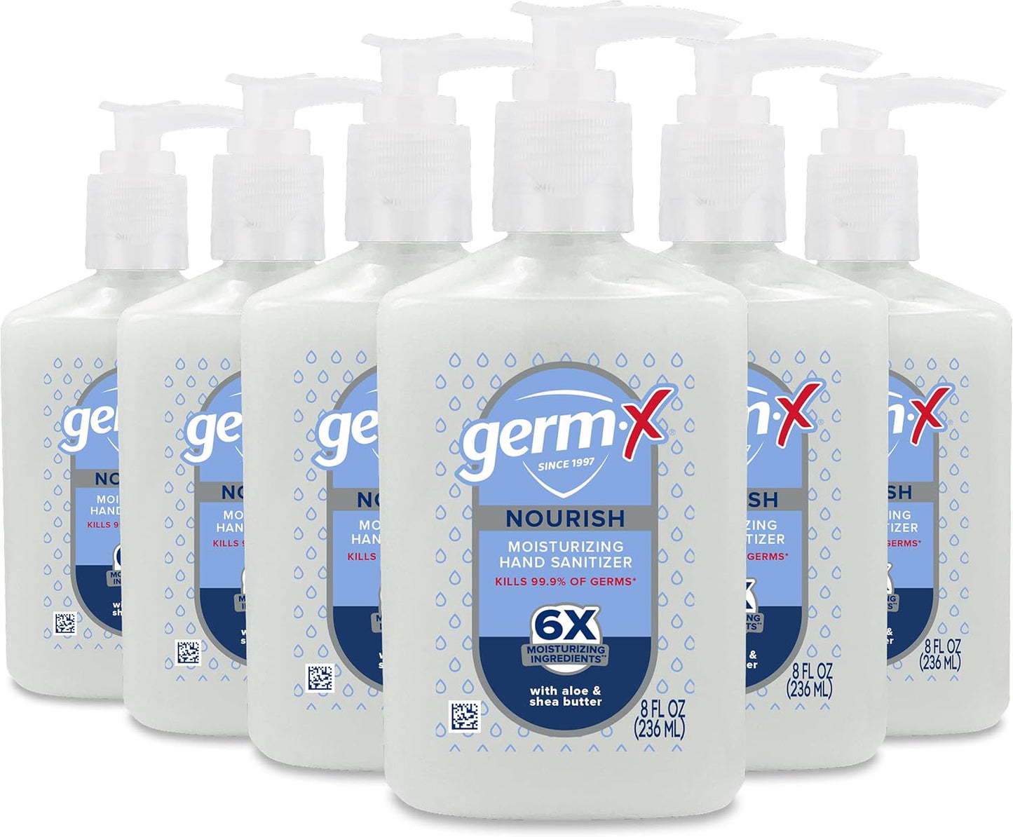 Germ-X Nourish Hand Sanitizer, 2-in-1 Moisturizing and Sanitizing Formula with Shea Butter, Vitamin E & Aloe, Non-Greasy, Fresh Citrus Scent, Back to School Supplies, Pump Bottle, 8 Oz (Pack of 6)