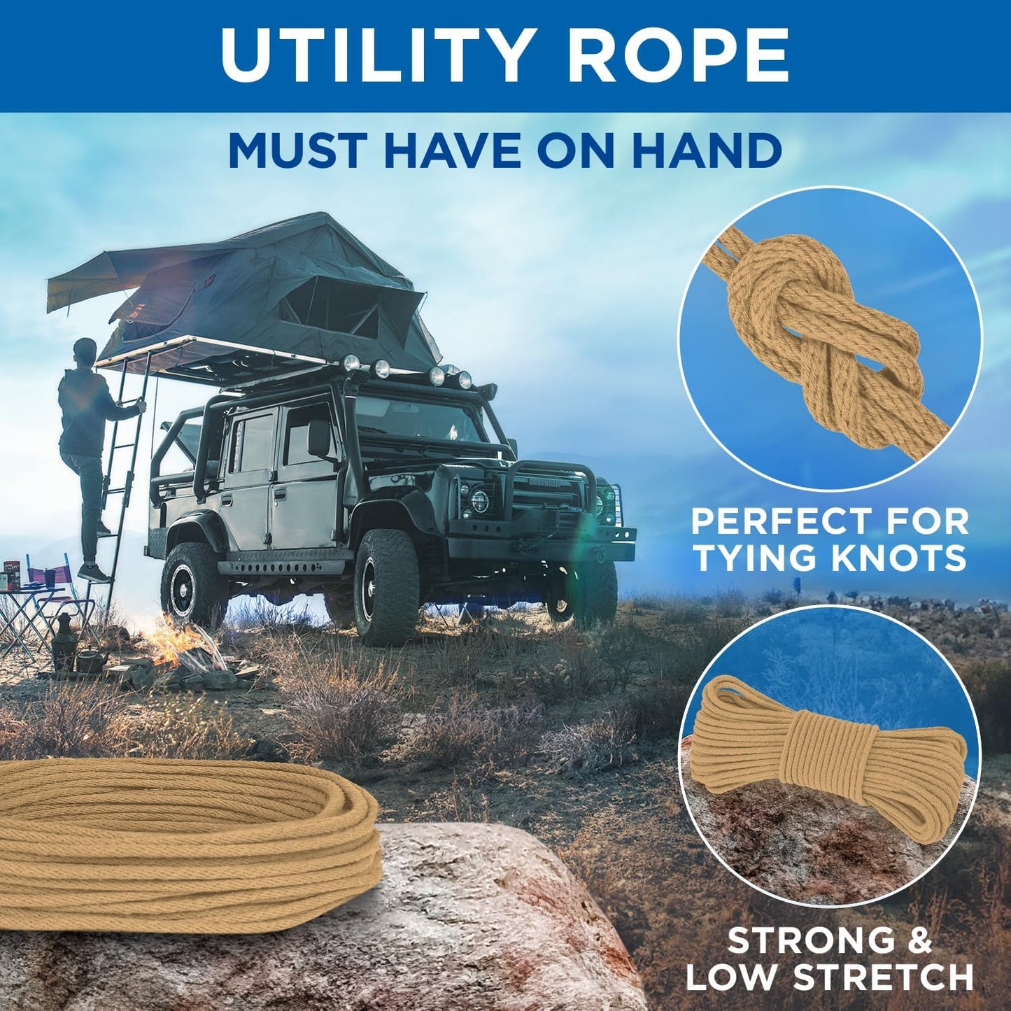 TECEUM Cotton Rope 3/16” (5 mm) – 100 FT – Strong All-Purpose Braided Rope – Natural Cotton – for Crafting, Сamping, Clothes Line, DIY, Indoor & Outdoor Use – Cappuchino