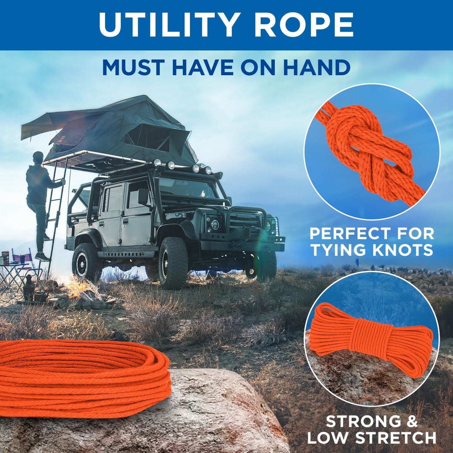 TECEUM Cotton Rope 3/16” (5 mm) – 100 FT – Strong All-Purpose Braided Rope – Natural Cotton – for Crafting, Сamping, Clothes Line, DIY, Indoor & Outdoor Use – Orange