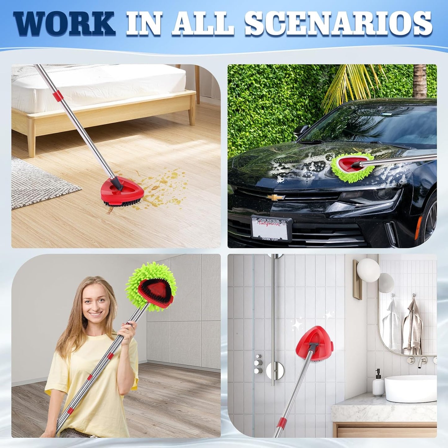 Wa.IE JiemiMicrofiber Spin Mop Refills Head Compatible for EasyWring 1-Tank System,1 Mop Scrub Brush + 1 Mop Base + 4 Pack Cleaning Floor Mop Head