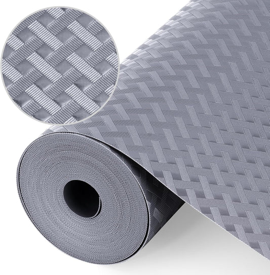 Shelf Liners, Non-Adhesive Drawer Liner, Waterproof & Oil-Proof Kitchen Cabinet Cupboard Liner Plastic EVA Material BPA Free Fridge Liner Mats Paper Protector for Shelves (Grey/12in x 120in)