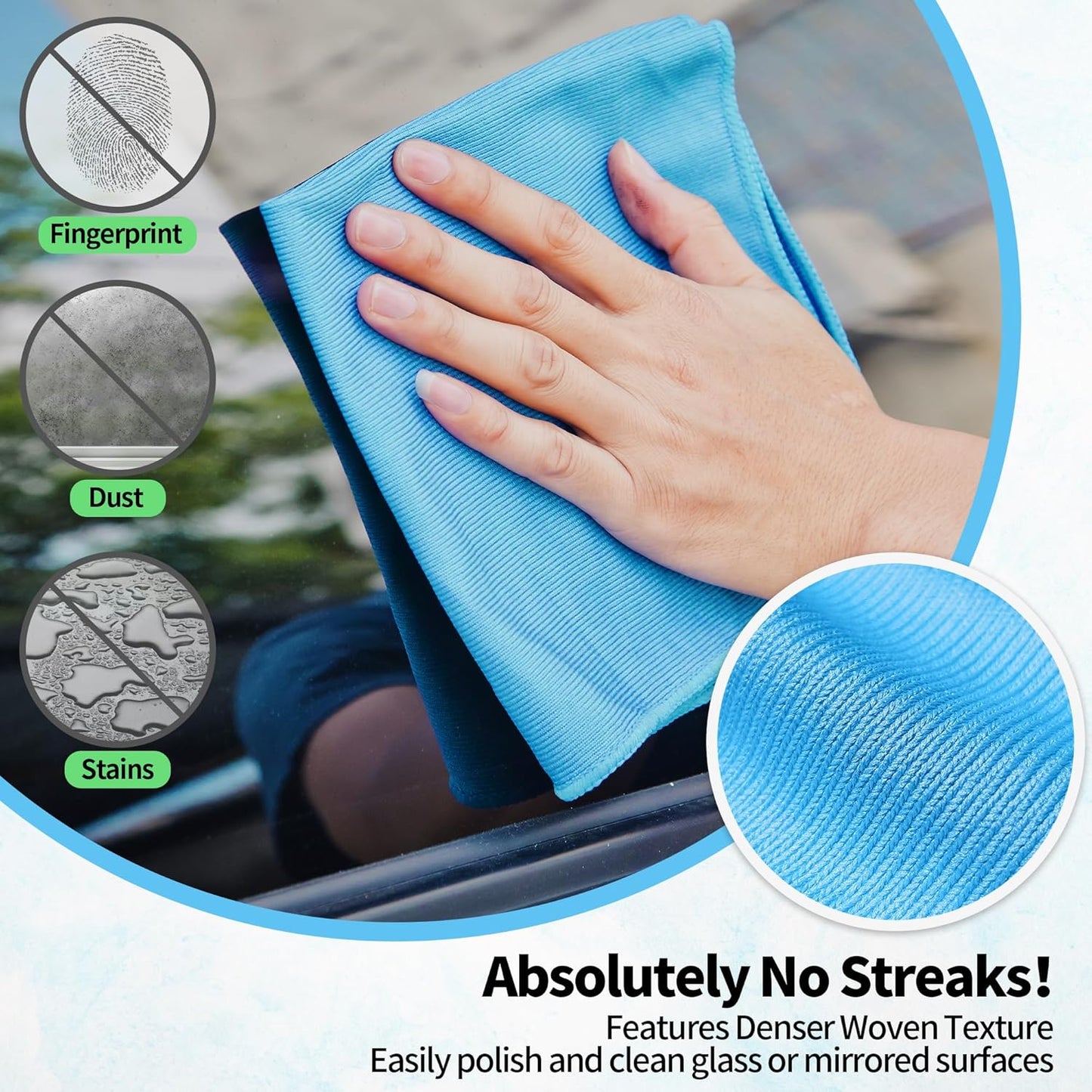 HOMERHYME Microfiber Glass Cleaning Cloth, 12 Pack Window Glass Cleaning Rags, Reusable Lint-Free Streak Free Polishing Cloth Wipes for Stainless Steel, Eyeglasses, Mirrors, Screens & Lenses,12" 12"