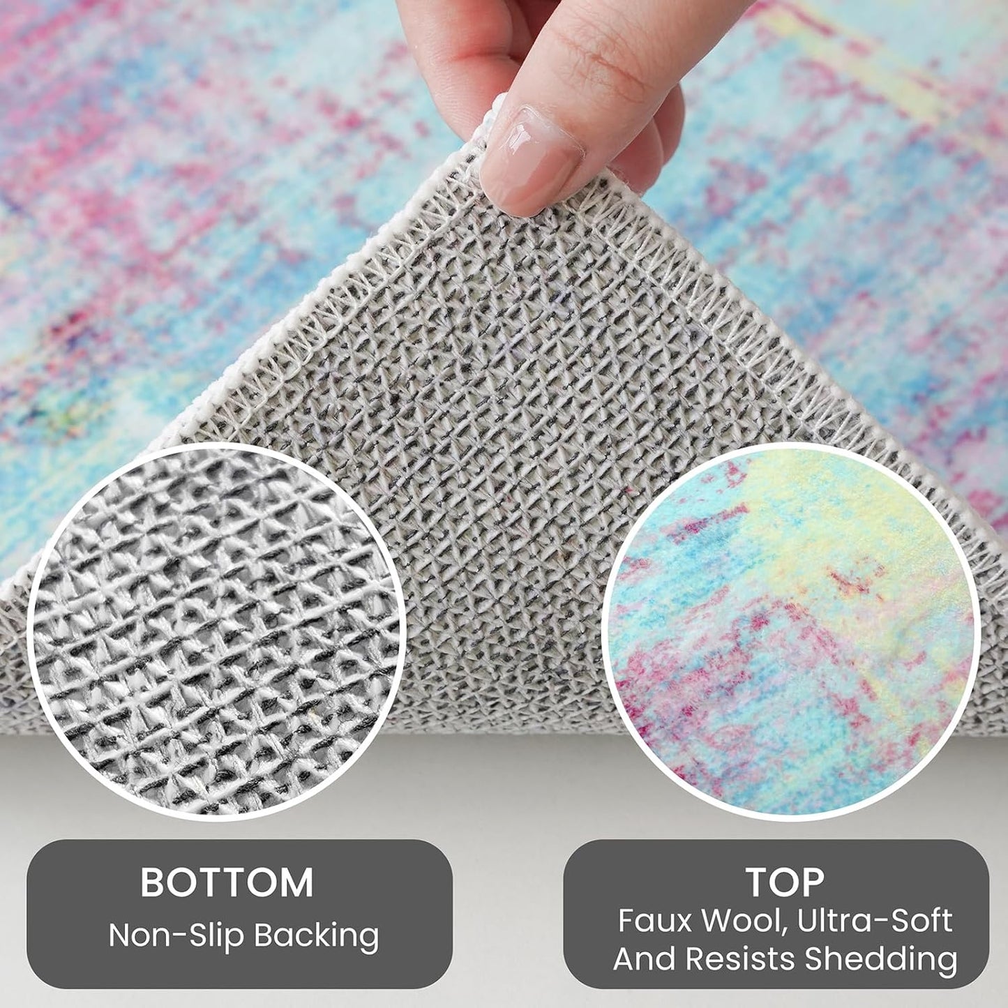 IOHOUZE Abstract Area Rug 3x5 Ft Washable Rugs for Entryway Indoor, Non Slip Kitchen Rug Printed Faux Wool Throw Rugs, Indoor Door Mat for Door Entrance Foyer Living Room, Pink Teal