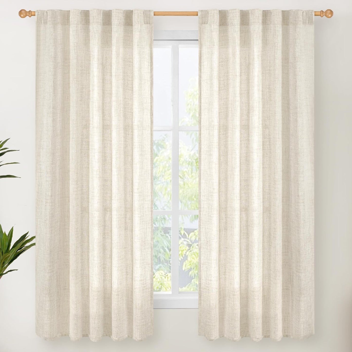 YoungsTex Linen Curtains 63 Inch Length for Living Room, Semi Sheer Window Drapes with Rod Pocket Back Tab Curtain Light Filtering for Bedroom Office, Linen, 2 Panels, 38 X 63 Inch