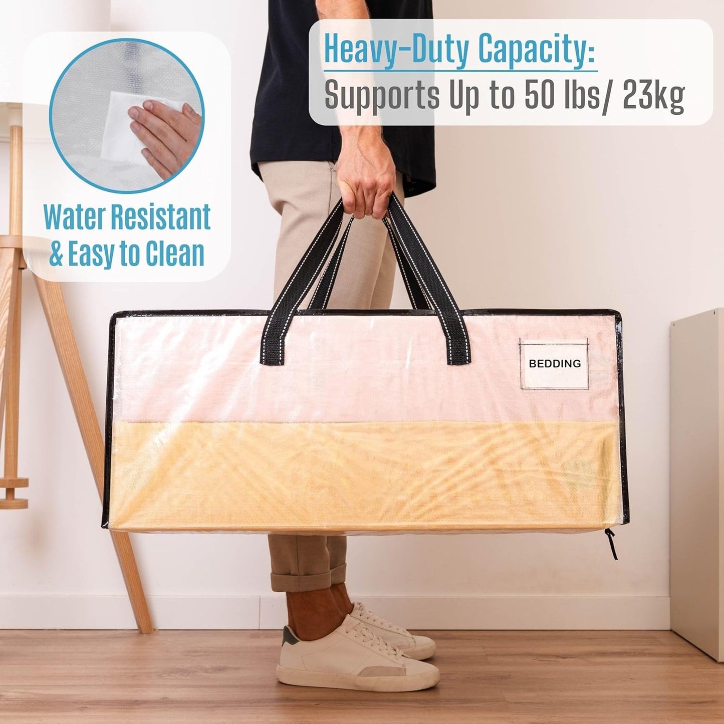 VENO 4 Pack Moving Bags Extra Large Storage Bags for College Move-In, Heavy-Duty Storage Totes, Packing Boxes, and Wardrobe Moving Supplies - Durable Laundry Bags for Clothes (Clear, 4 Pack)