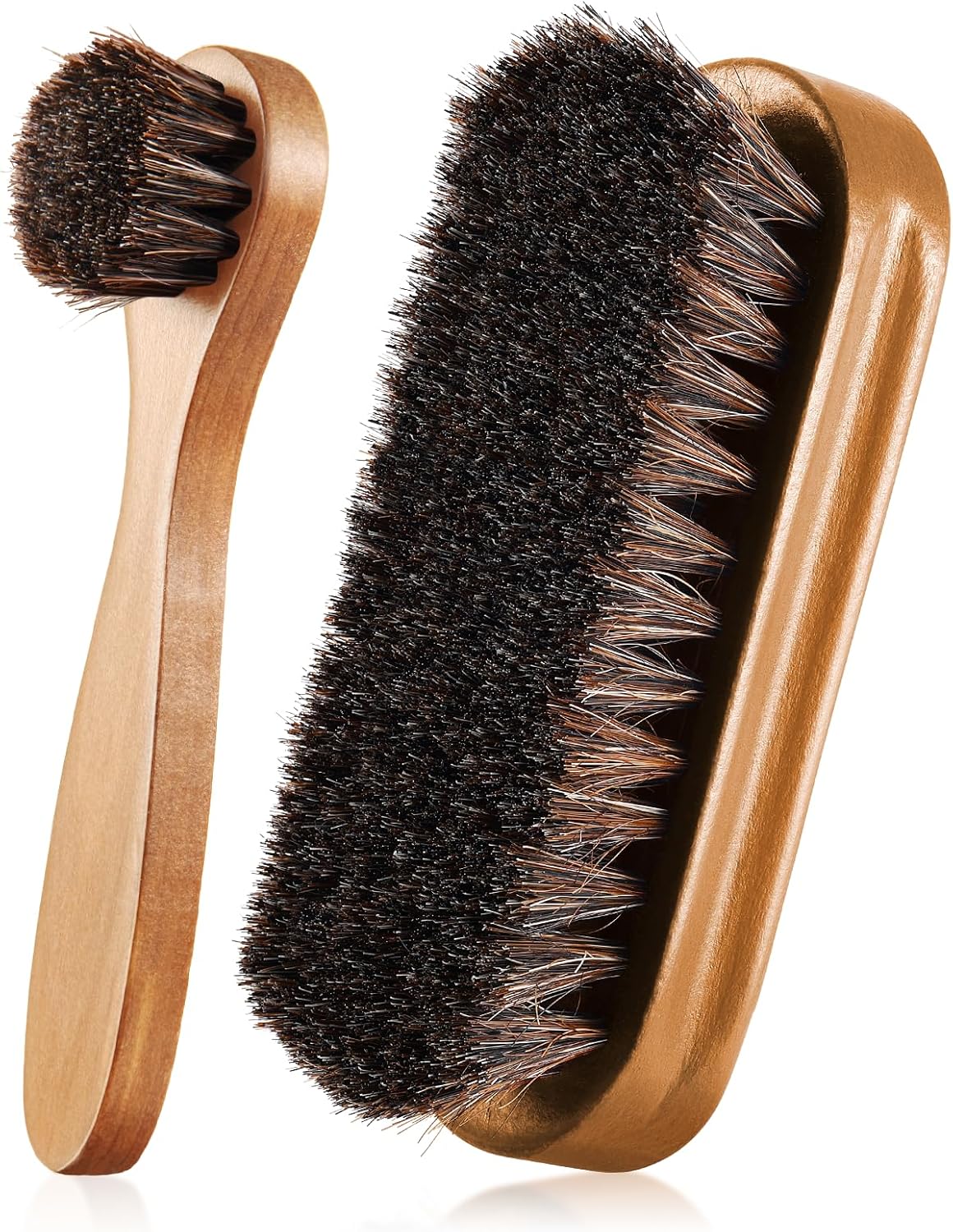 2 Pcs Horsehair Shine Shoes Brush Kit Polish Dauber Applicators Cleaning Leather Shoes Boots Care Brushes Suede Cleaner Brush(Wooden Style F)