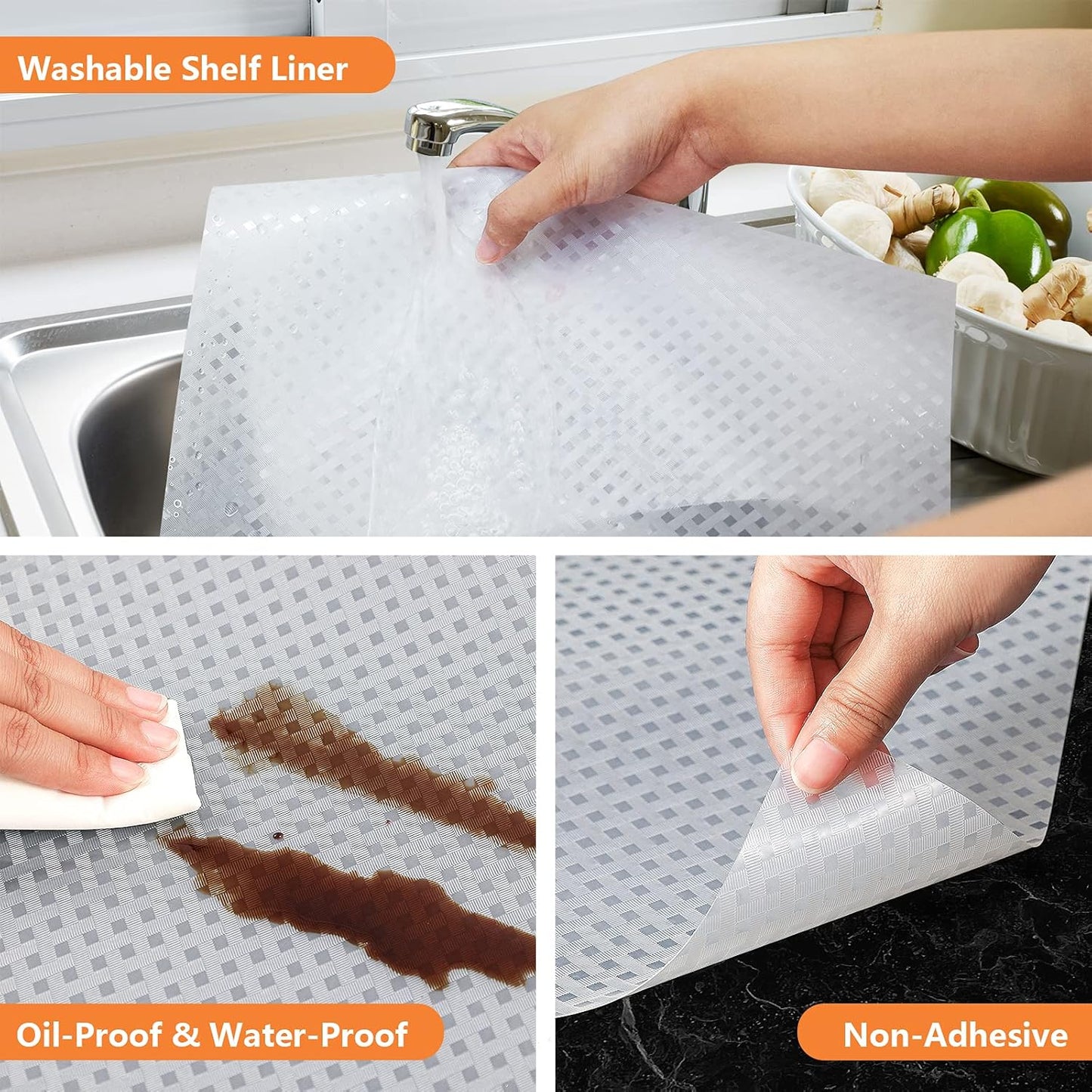 Shelf Liners for Kitchen Cabinets Refrigerator Liners Waterproof & Oil-Proof Kitchen Cupboard Liner Non-Slip Drawer Mats EVA Material Non Adhesive Fridge Liner for Shelves (23.6 x 157.4 inches, Clear)