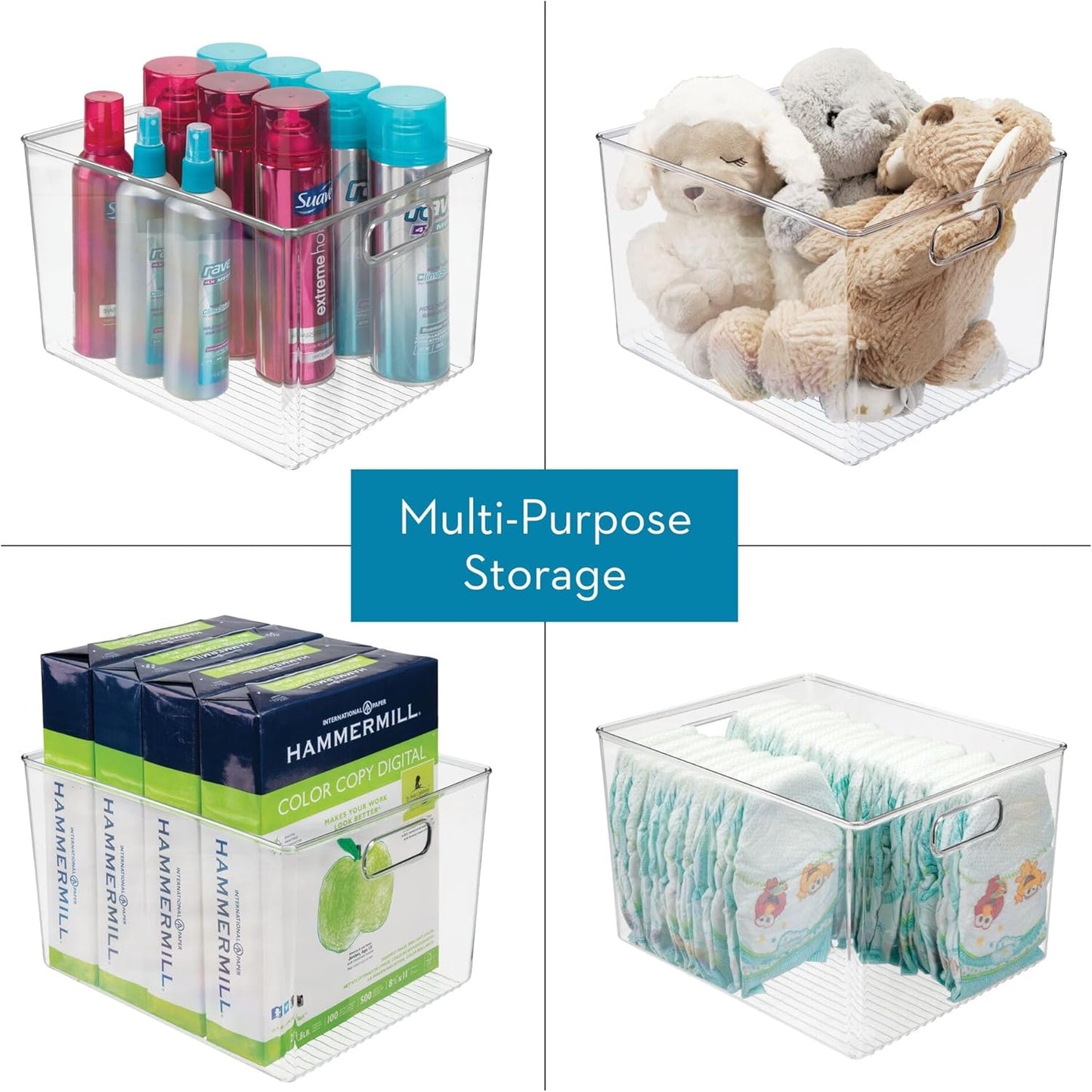 iDesign Plastic Stackable Kitchen Organizer Bin with Easy to Grip Integrated Handles for Kitchen, Fridge, Freezer, Pantry and Cabinet Organization, The Linus Collection – 12" x 5" x 7.75", Clear