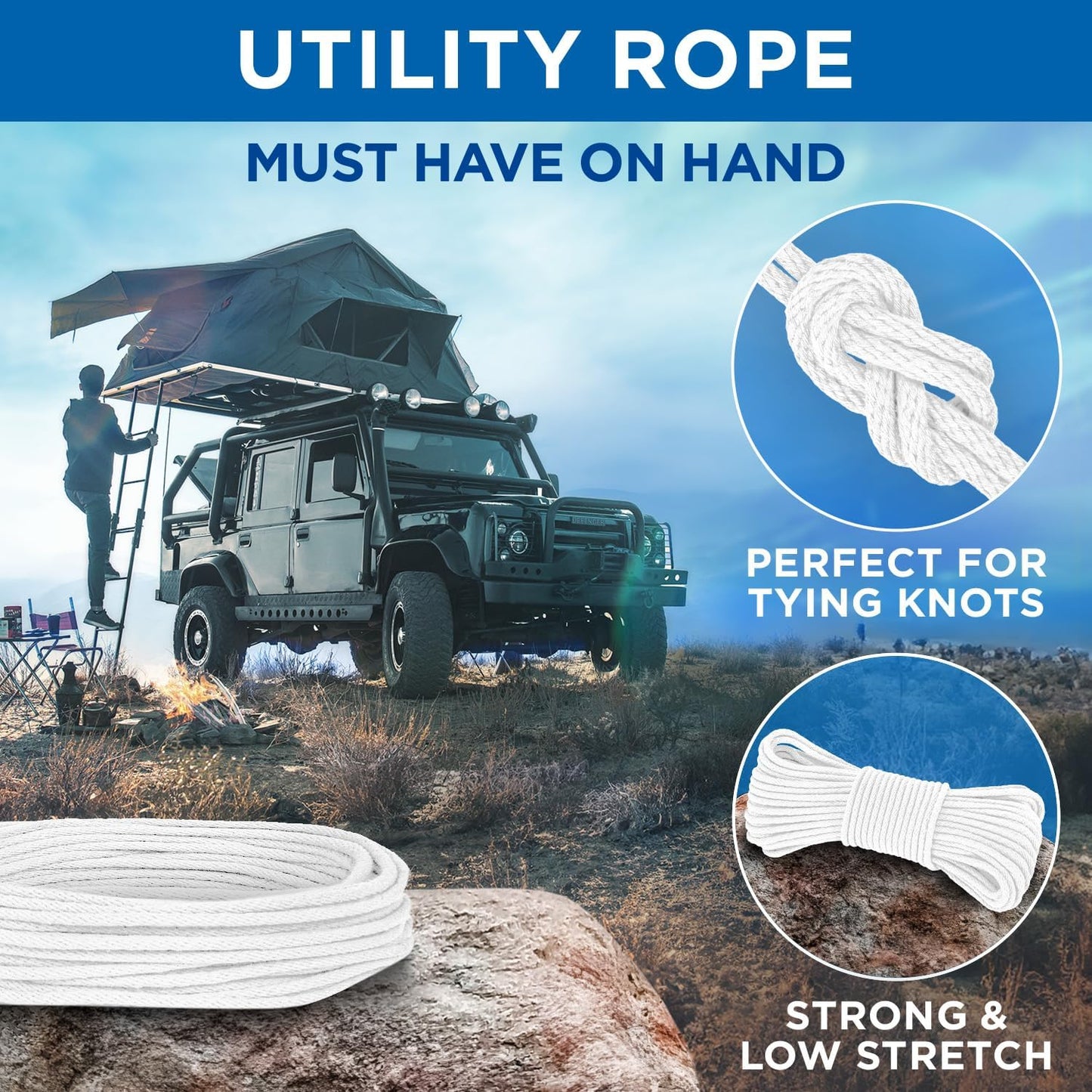 TECEUM Cotton Rope 3/16” (5 mm) – 200 FT – Strong All-Purpose Braided Rope – Natural Cotton – for Crafting, Сamping, Clothes Line, DIY, Indoor & Outdoor Use – White