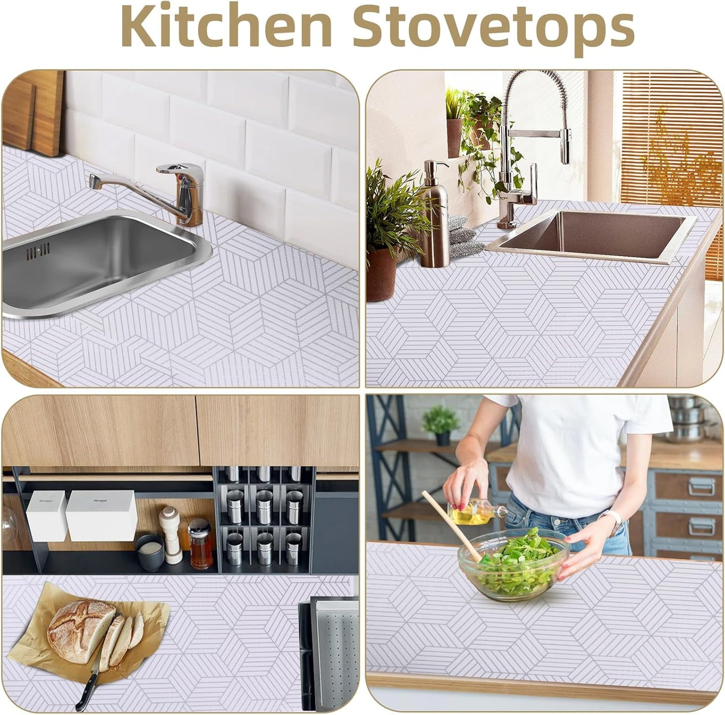 Shelf Liners for Kitchen Cabinets Non Adhesive Shelf Liner Paper Non-Slip Thickened Drawer Liner Easy to Clean for Tool Box Refrigerator with Knife and Tape Measure, Silver Geometric, 23.6 x 354.3 in