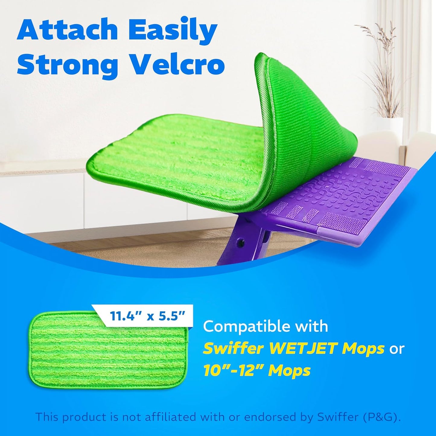 2 Pack Reusable Microfiber Mop Pads, Compatible with Swiffer Wet Jet, Machine Washable Cloths, Refills for All Floor Cleaning, Wet Dry - 10"- 12"