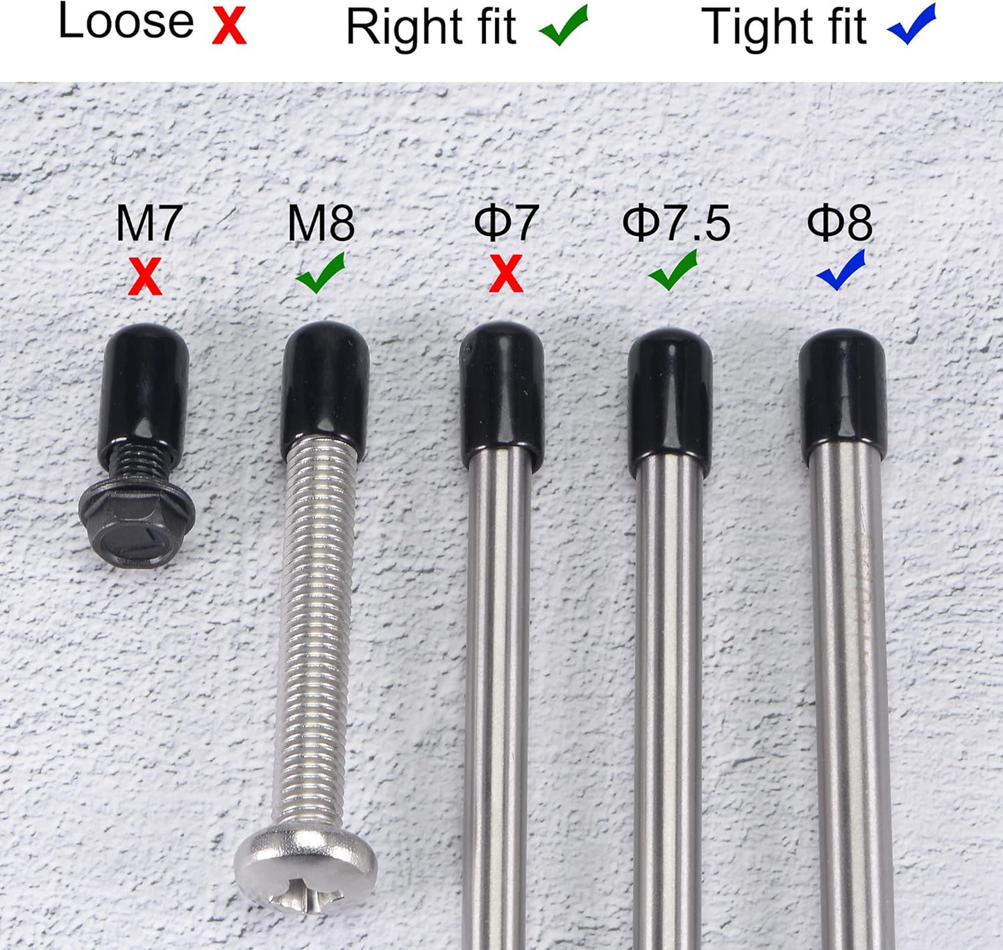 uxcell 20pcs Rubber End Caps 7.5mm ID Vinyl Round Tube Bolt Cap Cover Thread Protectors Black