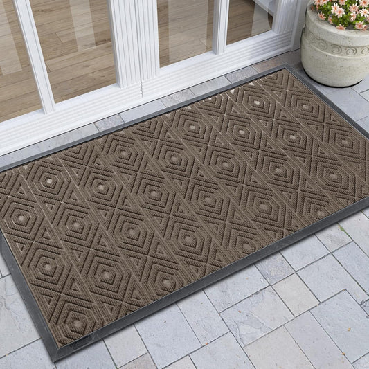 Yimobra Door Mat, Outdoor Indoor Entrance Welcome Mat, Heavy Entry Front Door Mat, Stain & Fade Resistant, Low Profile, Sturdy Rubber, Easy Clean Patio Floor Mat, Waterproof, 47 x 24, Brown