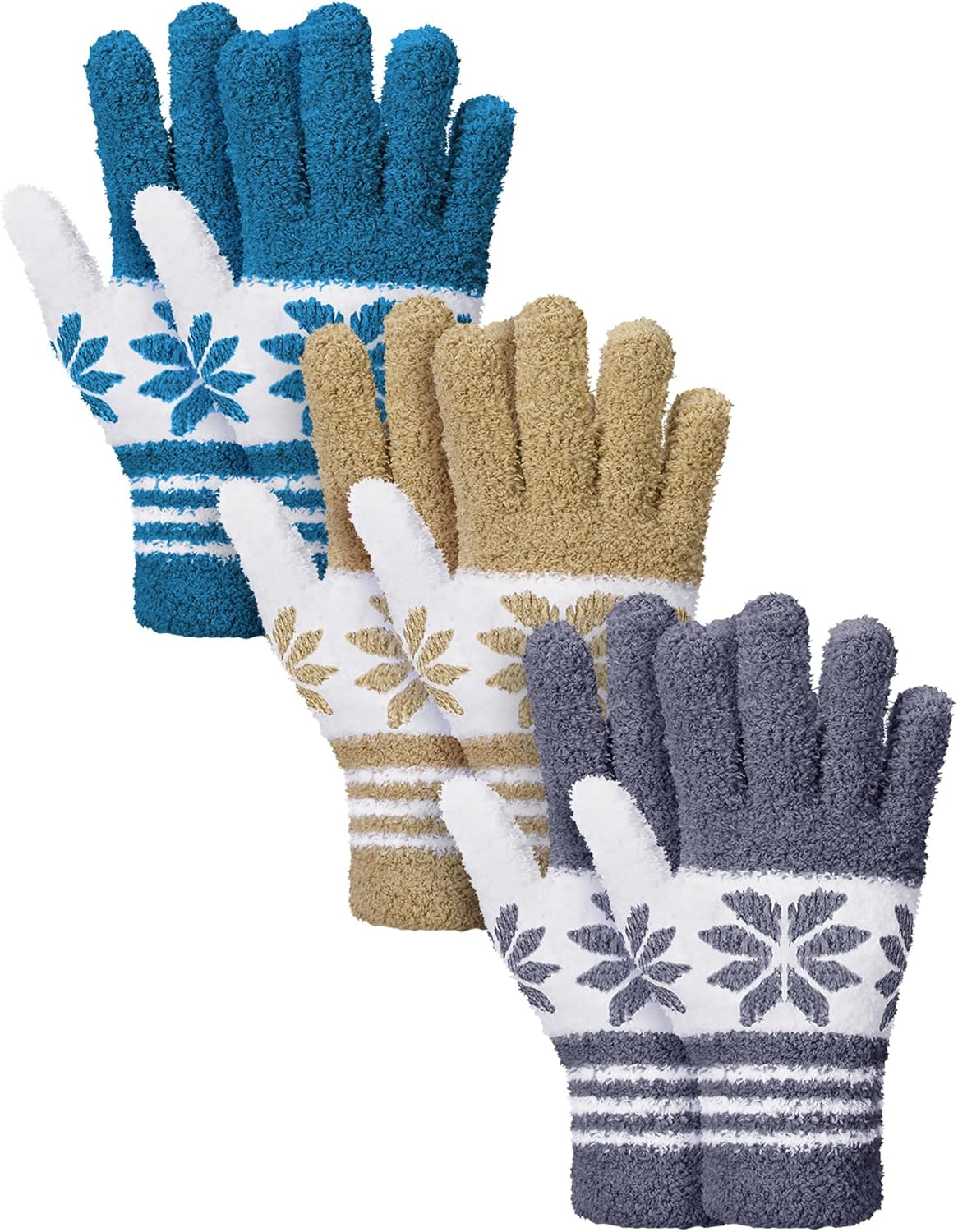 Patelai 3 Pairs Microfiber Plant Dusting Gloves Leaf Cleaning Gloves for Indoor Plants, Blinds, Furniture, House(Large,Snowflake Dark Blue, Gray, Khaki, White)