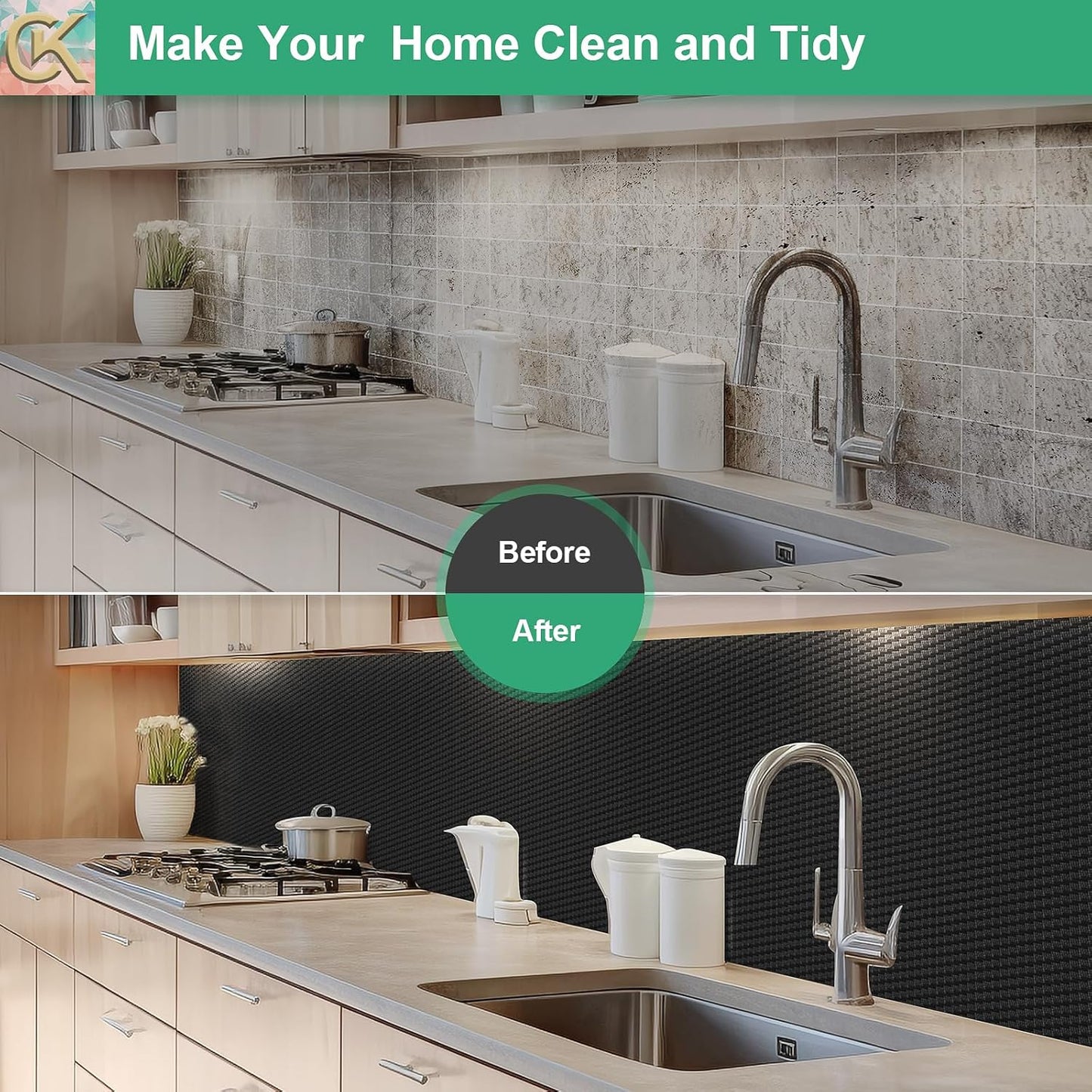 Self-Adhesive Shelf Liner Kitchen Liner, Waterproof Backed Paper Easy Peel and Stick Contact Liner Without Residue for Decor Your Desk Surface, Kitchen Countertops (Black, 11.8 x 118.1 inches)