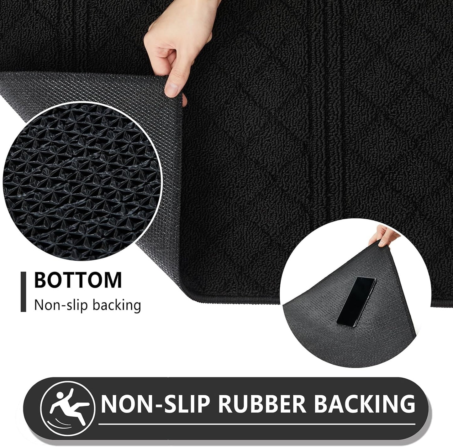 REFETONE Indoor Doormat, Front Back Door Mat 24"x36" Absorbent Rubber Backing Non Slip Door Mats, Low-Profile Resist Dirt Entrance Rugs, Machine Washable Door Rugs Inside Floor Mat for Entryway, Black