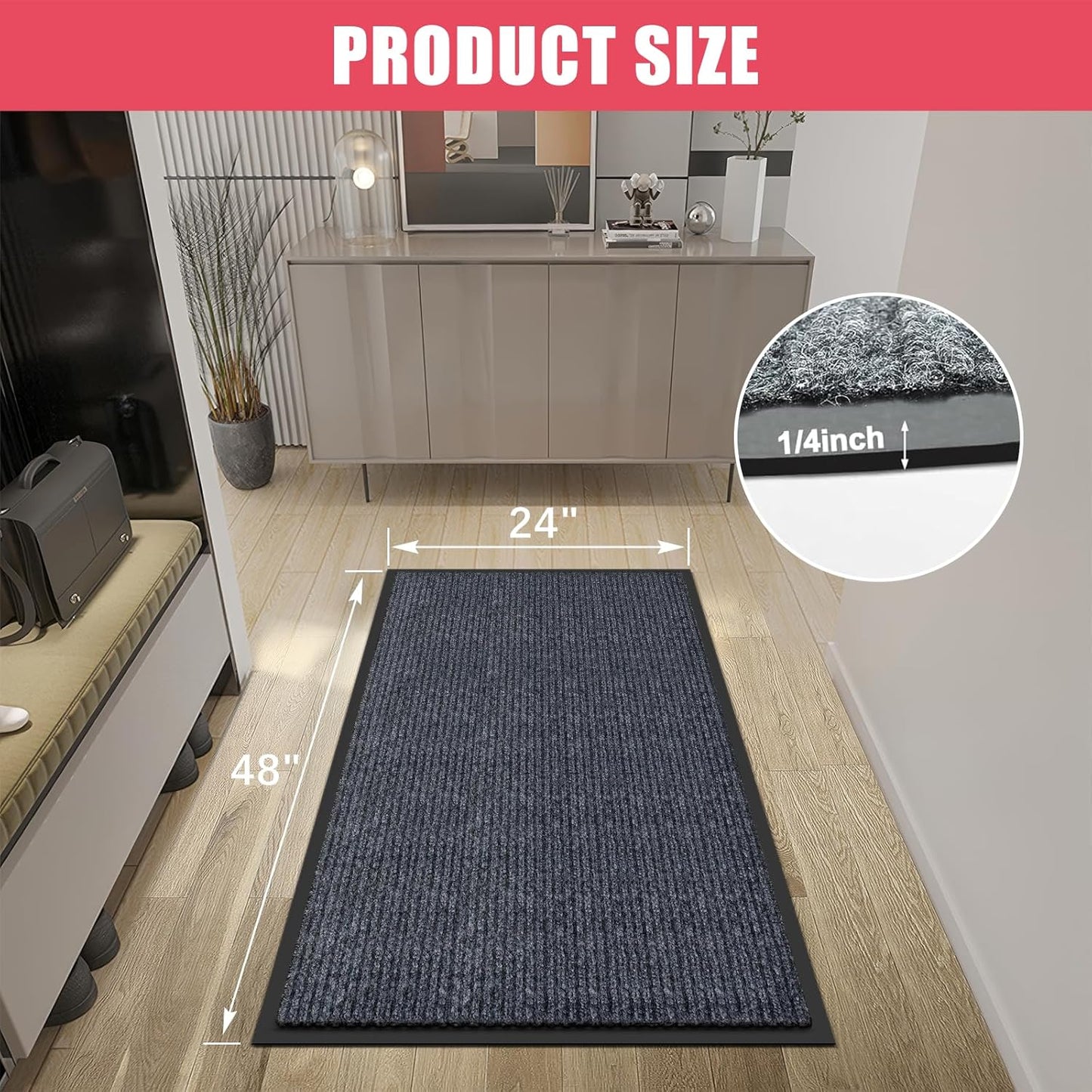 Kuyal Front Door Mat, 2'x4' Indoor Outdoor Entrance, Commercial Floor Inside Outside Entrance, Heavy Duty Durable Welcome Mat, Rubber Backing Non Slip Outdoor Rug for Entryway,Dark Gray