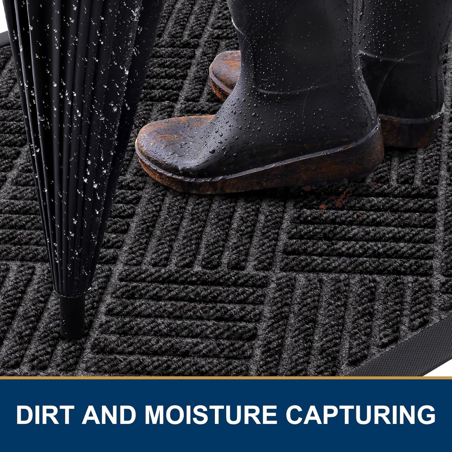 Smiry Front Door Mat Outside Entrance, Heavy Duty Outdoor Indoor Natural Rubber Doormat, Non Slip, Trap Dirt and Moisture, Easy Clean, Low Profile Patio Porch Entryway Mat, 35x23, Silver Grey