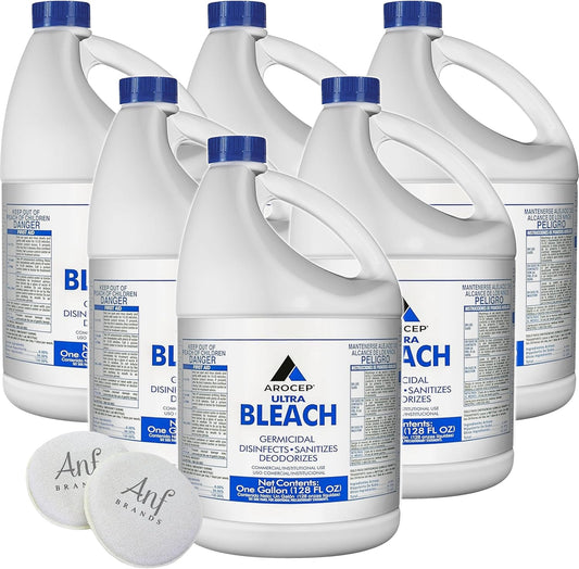 (6 Gallons) - Liquid Chlorine Bleach, for Laundry, Household and Commercial Cleaning, 1 Gallon Jugs