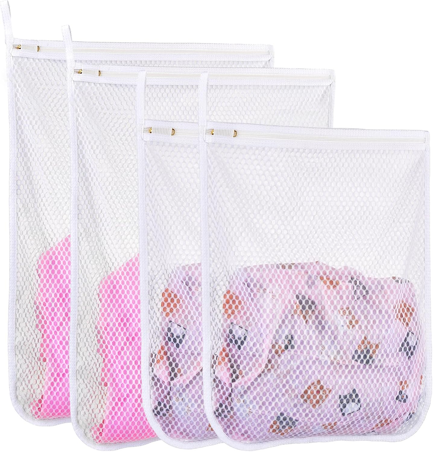 4 pcs Durable Honeycomb Mesh Laundry Bags for Delicates 2 Large (16" x 19") 2 Medium (12" x 15")