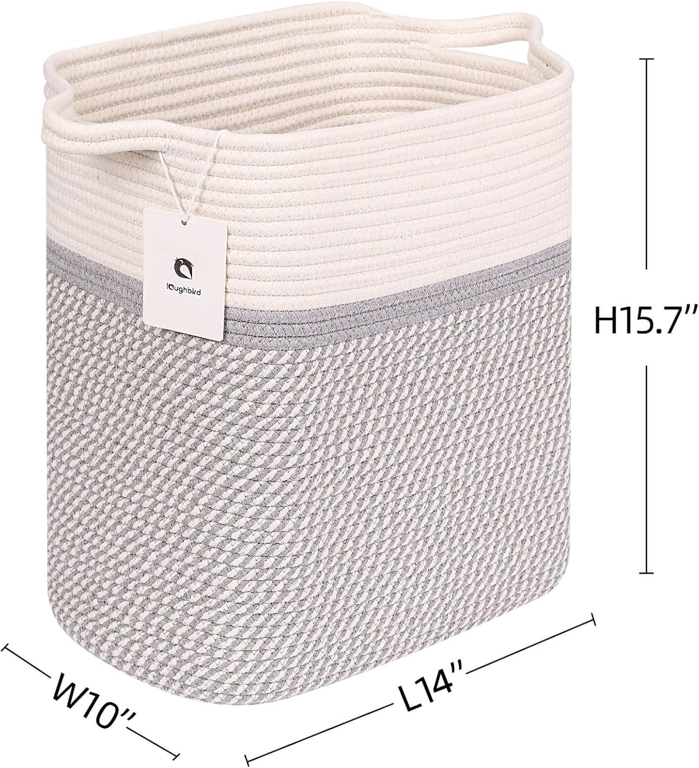 Medium and Large Woven Basket//With Handle, Used for Toys and Fabric Storage Basket used for Storing xl Storage Box, Decorative Storage Box Room (14L*15.7H TWhite/Gray, 14L*10W*15.7H)