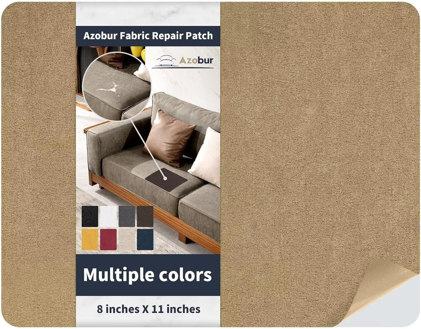 Azobur Velvet Patch,Self-Adhesive Rectangular Flannel Fabric Patch,Multicolor Available Anti Scratch Velvet 8X11 Inch Peel and Stick for Sofas, Automotive Interior, Handbags,and Pillow (Light Brown)