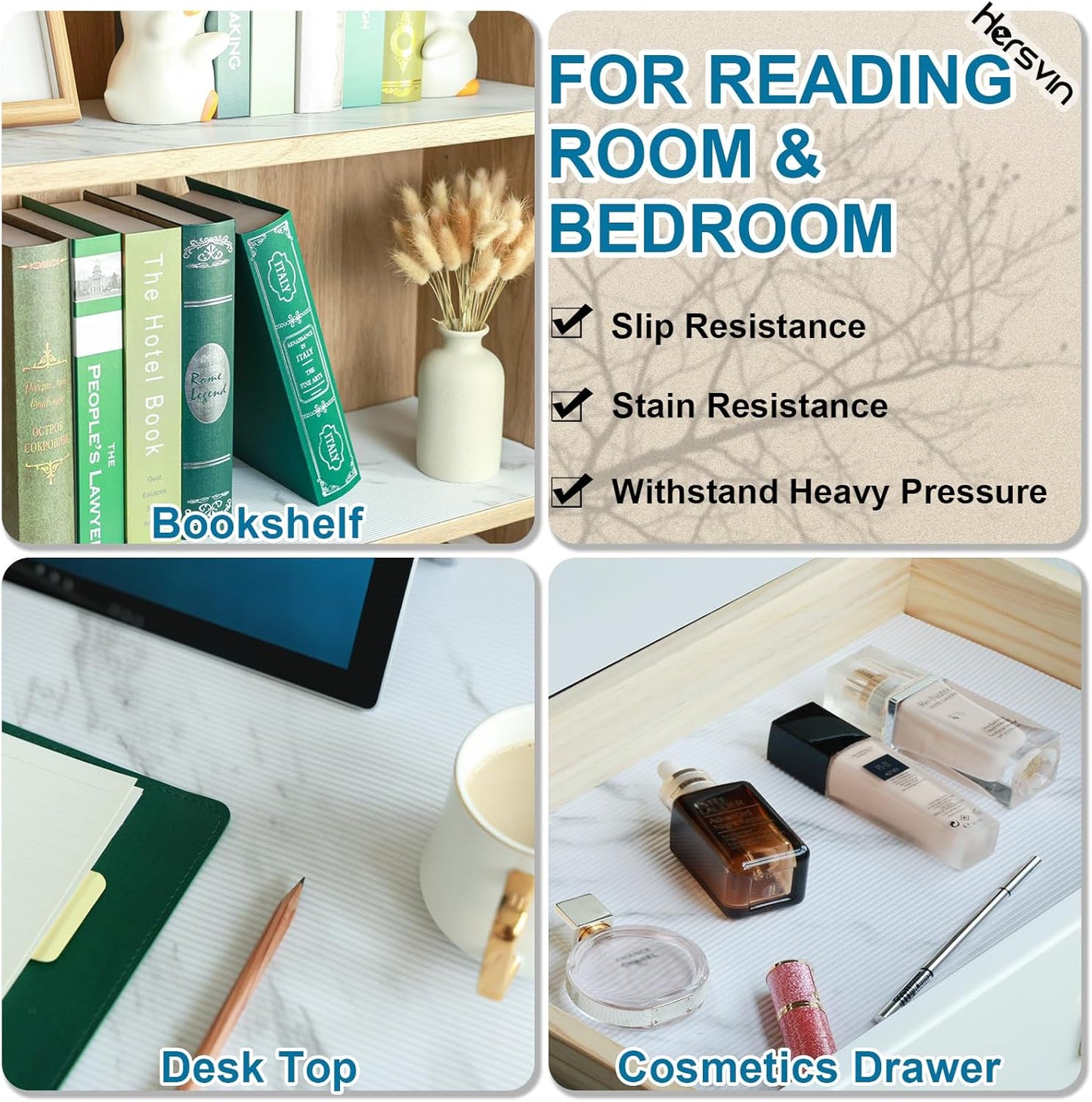 Shelf Liners 10 in x 20 ft EVA Drawer Mats, Non-Adhesive Cupboard Protector, Kitchen Cabinet Lining Fridge Liner (White Marble Stripe, 25.4x610cm)