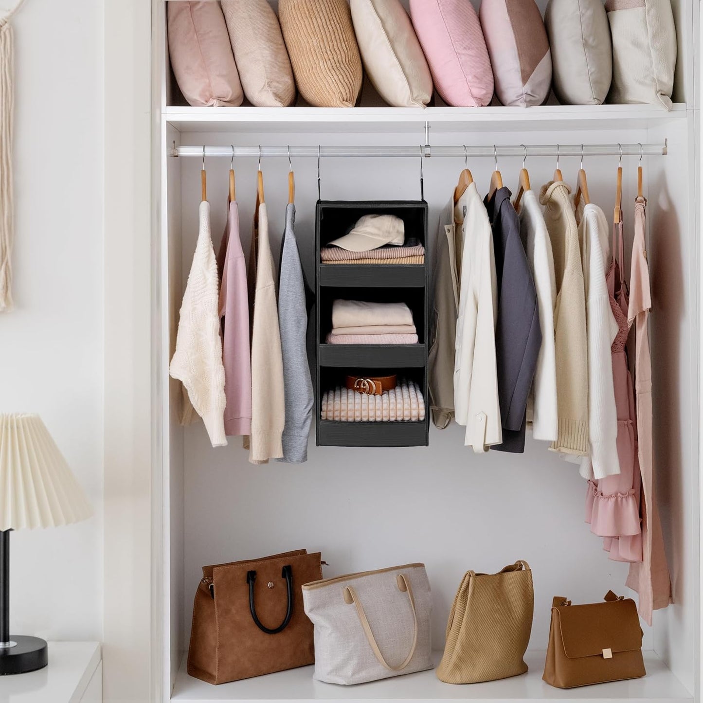 GRANNY SAYS 3-Shelf Hanging Closet Organizer, Collapsible Closet Hanging Shelves, Nursery Hanging Organizer, Black, 29 ½" H X 12" W X 12" D, 1-Pack