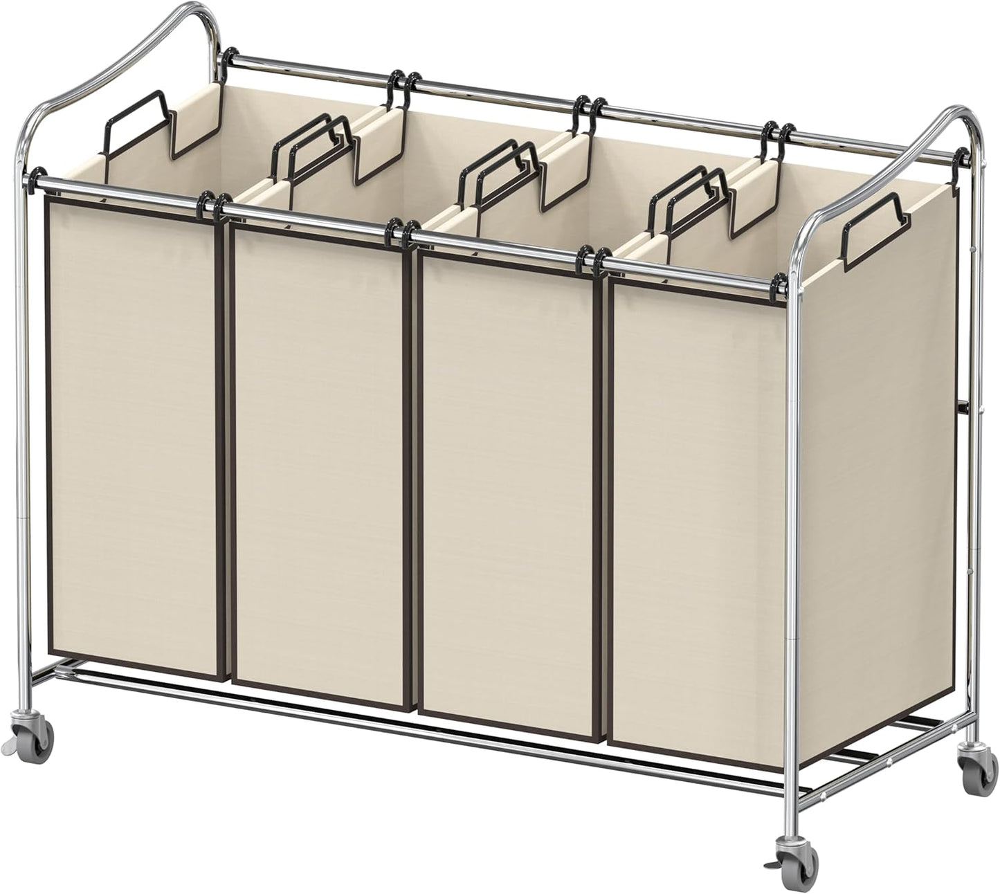 Simple Houseware 4-Bag Heavy Duty Rolling Laundry Sorter Cart, Chrome