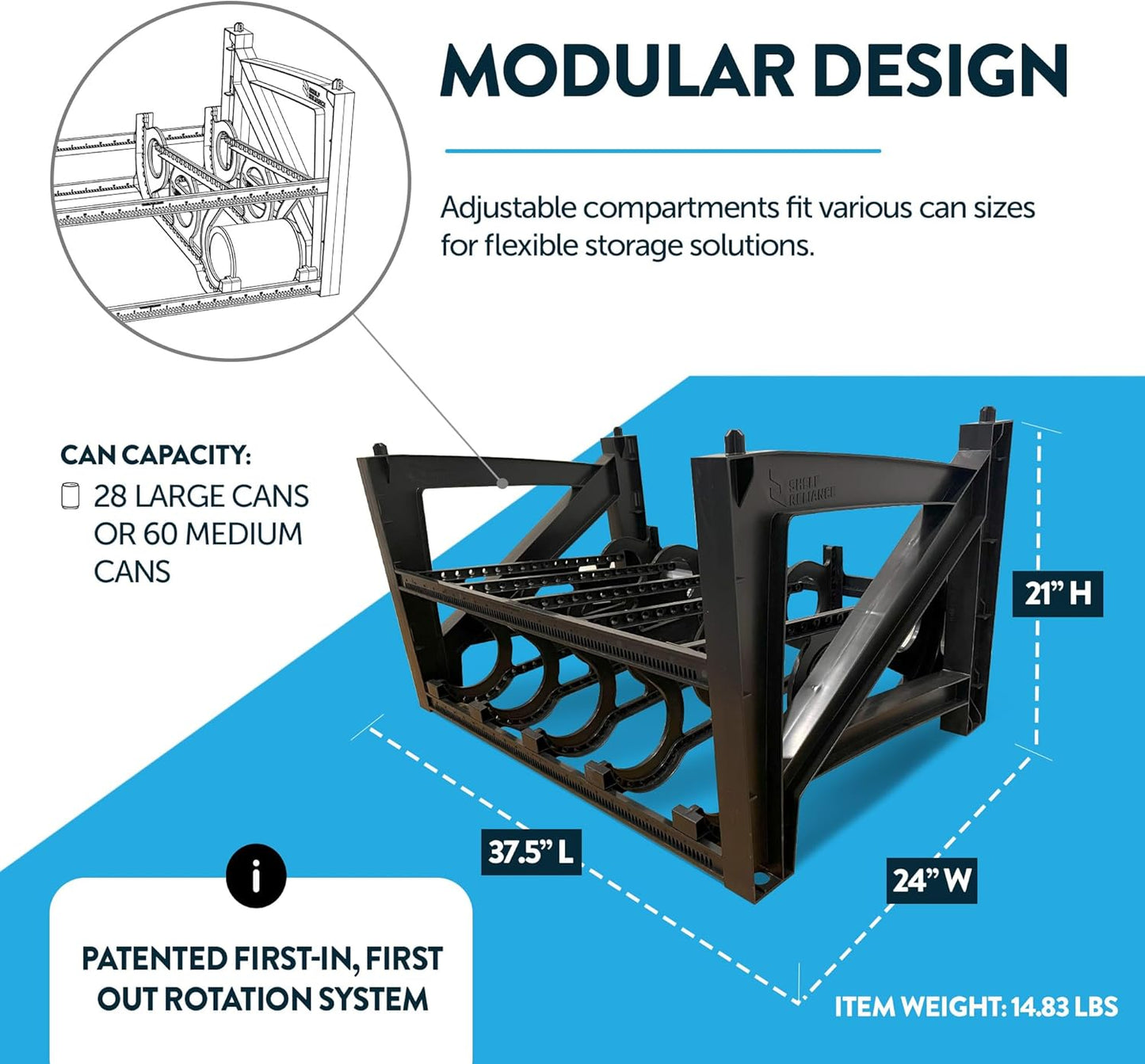 Shelf Reliance Cansolidator Max Small - 1-Pack Can Organizer for Pantry, Stackable Soda Can Storage for Kitchen, Holds 60 Large Cans of Food or Soda