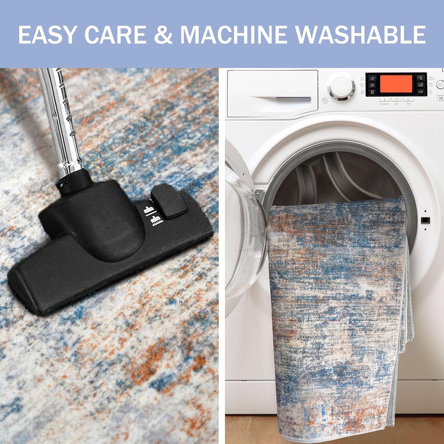 IOHOUZE Abstract Round Area Rug 6 Ft Washable Circle Rugs Large Round Rug Non Slip Thin Soft Circle Rugs, Printed Faux Wool Floor Carpet for Bedroom Living Room Dining Room Nursery, Blue Rust