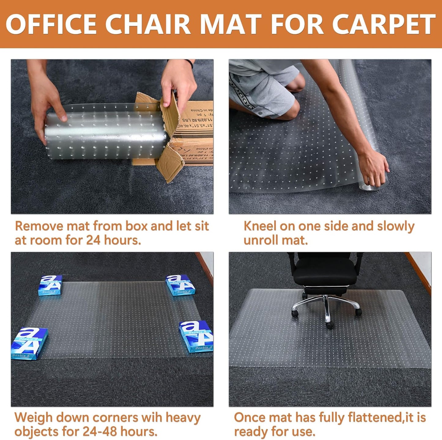 Office Chair Mat for Carpets - 45” x 53” Clear Carpet Chair Mats for Low Pile Carpeted Floors Home Office, Studded Floor Mat for Office Chair on Carpet
