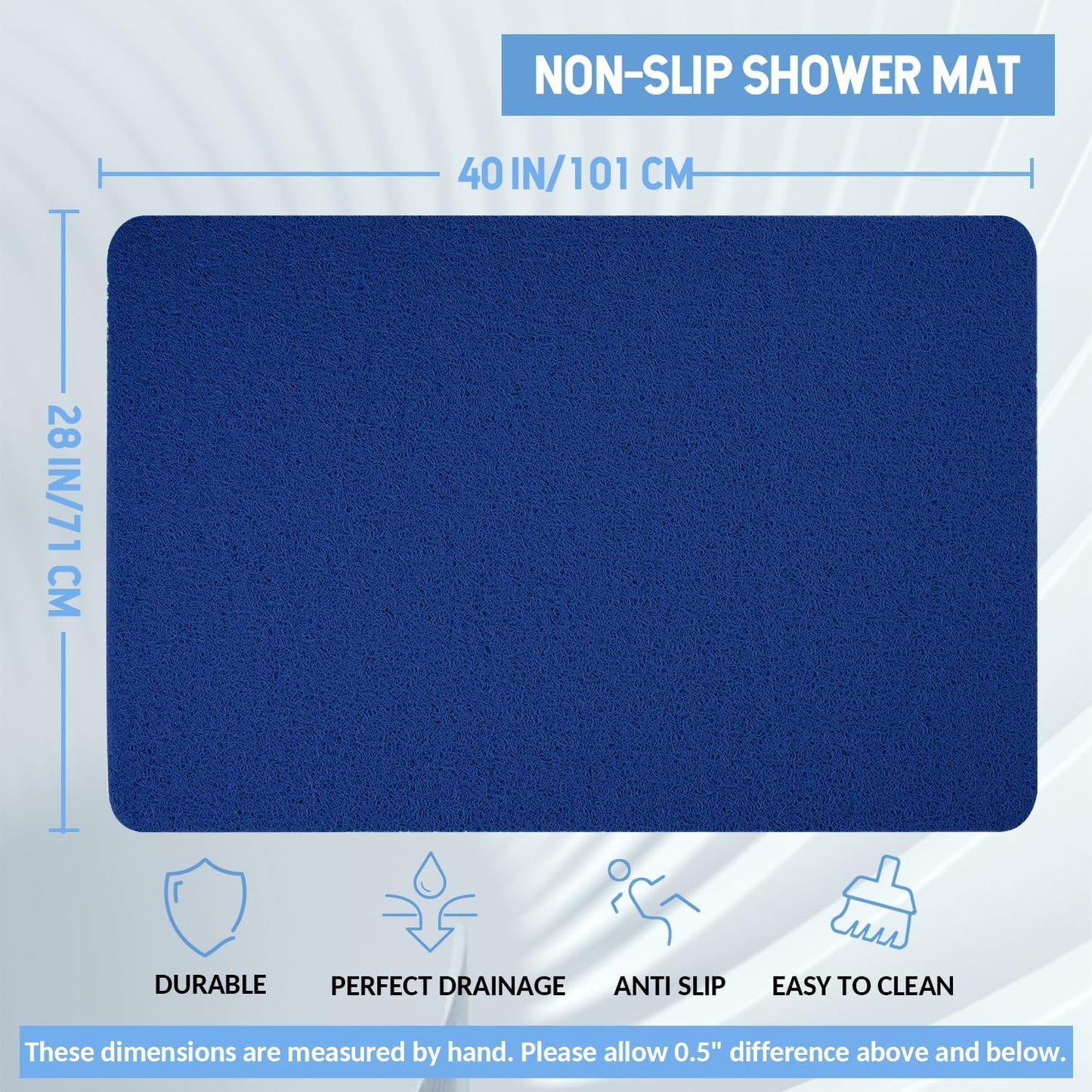 Non-Slip Bathtub Mat, Anti Slip Shower Mat, Fast Drying Bathtub Mats, Foot Scrubber Mat, Anti Slip Mat for Tub, Floor, Bathroom, Kitchen, Home, Hotel (Navy Blue 40"×28")