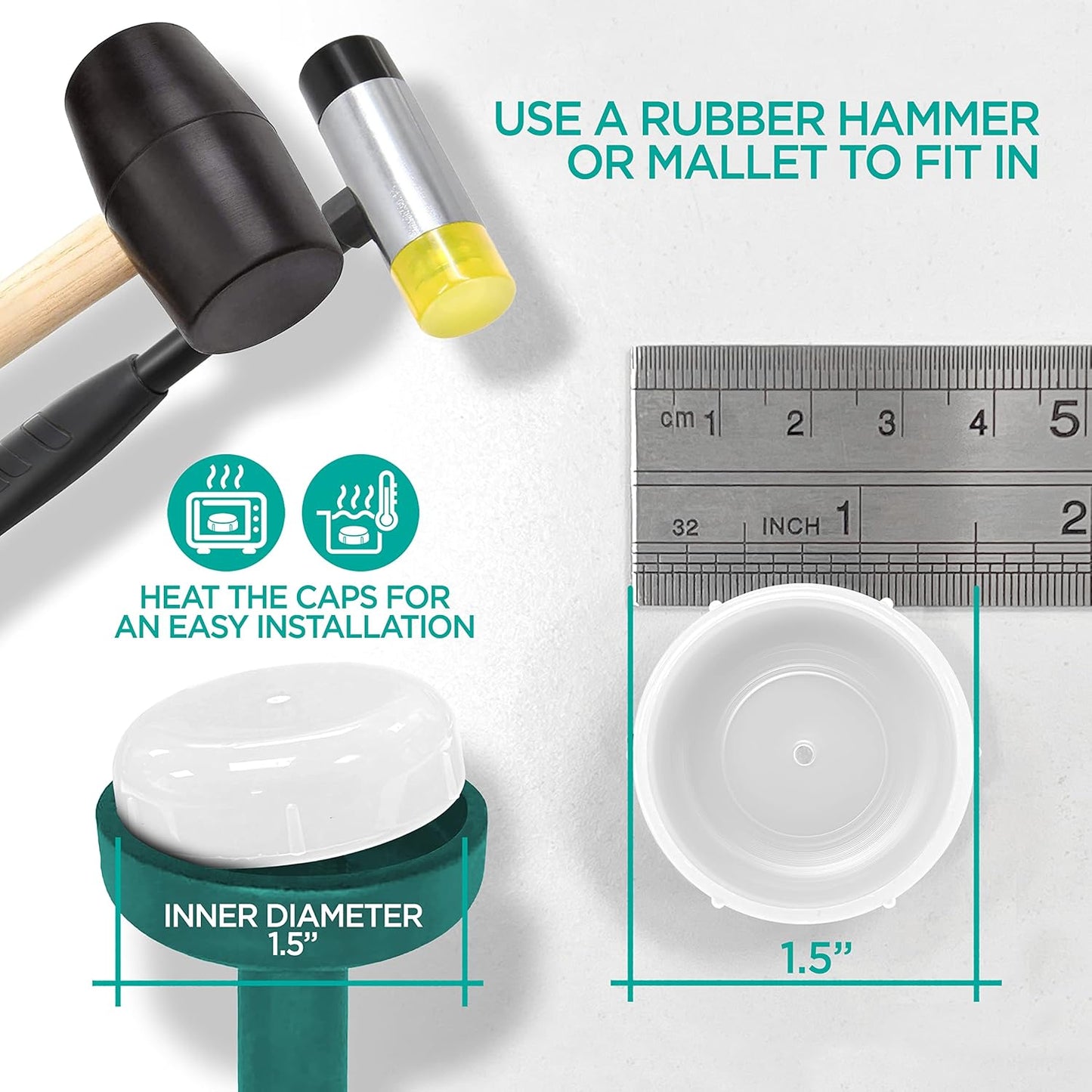 Wrought Iron Patio Furniture Feet Caps (24 Pack, White) - 1.5" Round Plastic Outdoor Chair Leg Caps, Patio Furniture Replacement Feet