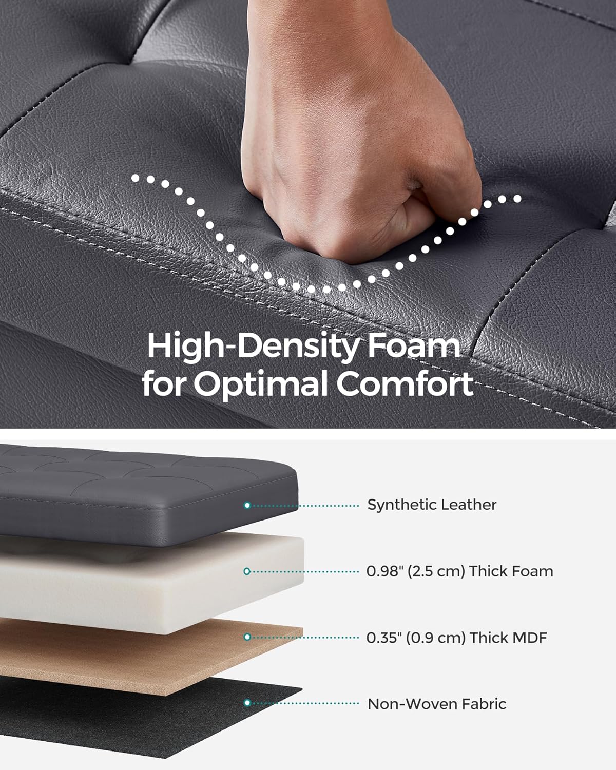 SONGMICS MAZIE Collection - 30 Inches Storage Ottoman Bench with Flipping Lid, Storage Chest Footstool, Load 660 lb, for Entryway, Living Room, Bedroom, Synthetic Leather, Dark Gray ULSF045G01