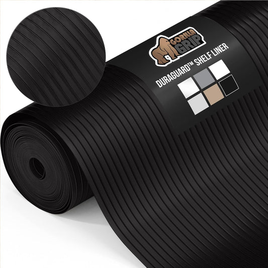 GORILLA GRIP DuraGuard Shelf Liner, 20x30 Non-Adhesive Cabinet Liners for Kitchen Drawers, Shelves, Refrigerator, Pantry Storage, Bathroom Closet, Durable Waterproof BPA Free Ribbed Plastic, Jet Black