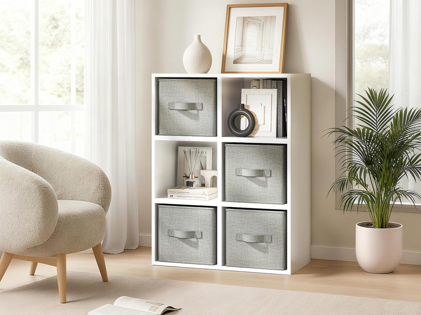 4 Pack Foldable Fabric Closet Storage Bins, 11Inch Organizer Cubes with Handles, Linen Storage Boxes for Clothes, Toys, Books and Home Organization,Gray