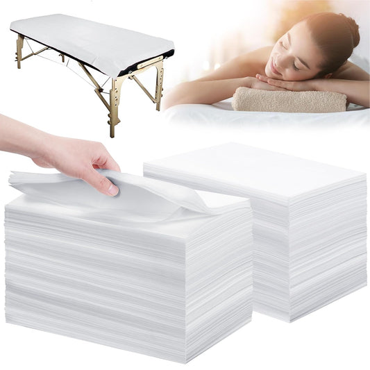 Disposable Bed Sheets 200 Pcs 31" x 71" Massage Table Sheets Non Woven Fabric SPA Bed Cover Breathable for Massage Beauty Tattoos(White)