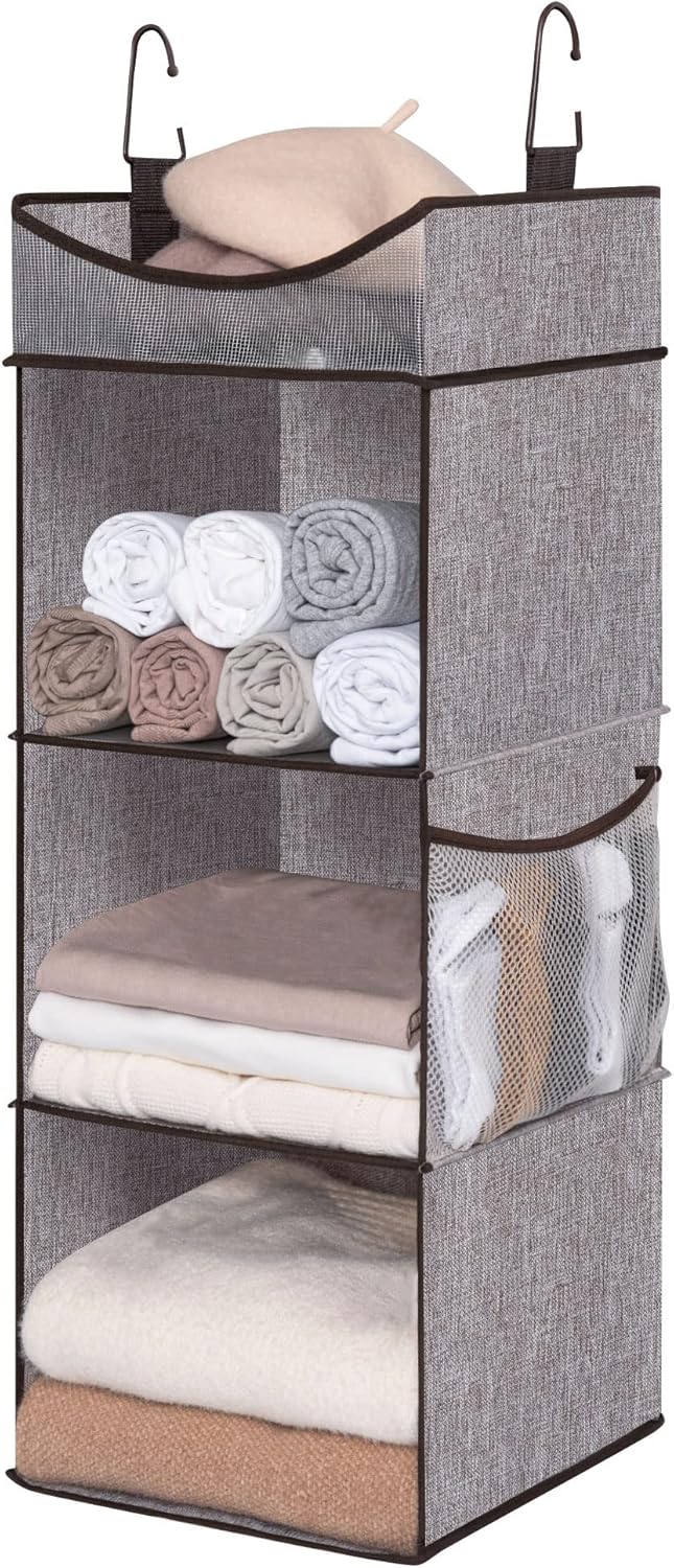StorageWorks Hanging Closet Organizer, 3-Shelf Shelves with Top Shelf, 12" W x 12" D x 35 ¼"H, Mixing of Brown and Gray