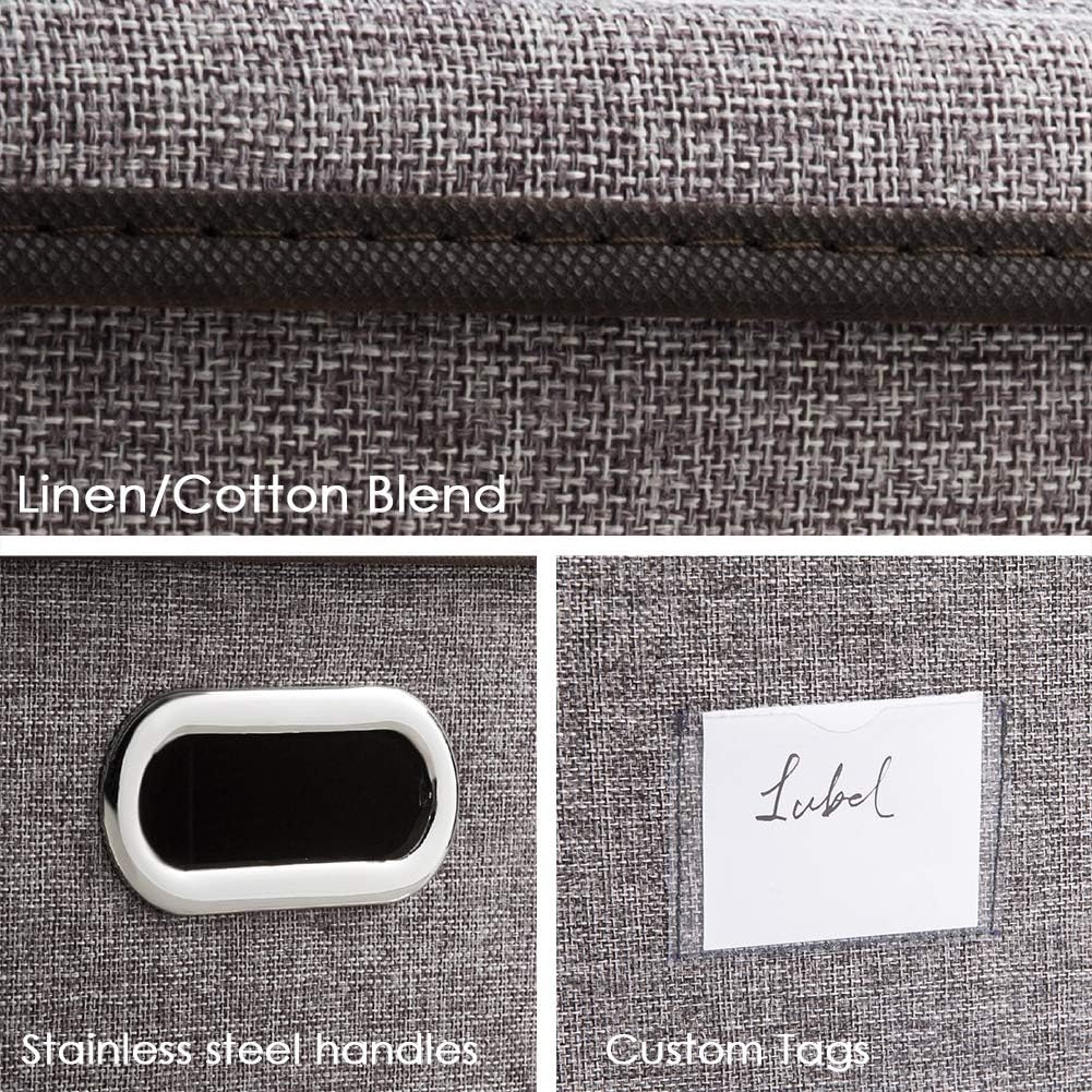 PRANDOM Extra Large Collapsible Storage Bins with Lids [5-Pack] Linen Fabric Foldable Storage Baskets Boxes Organizer Containers Cube with Cover for Bedroom Closet Office Nursery (22.8x15.75x13.8)