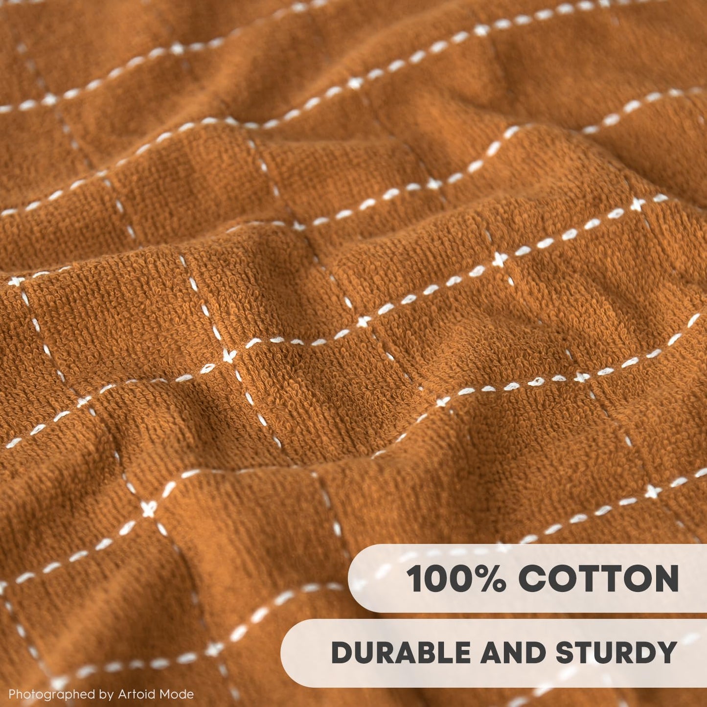 Artoid Mode Checkered Designed Cotton Beige Caramel Green Terry Kitchen Dish Cloths, 12x12 Inch Soft Absorbent Quick Drying Kitchen Rags Set of 6